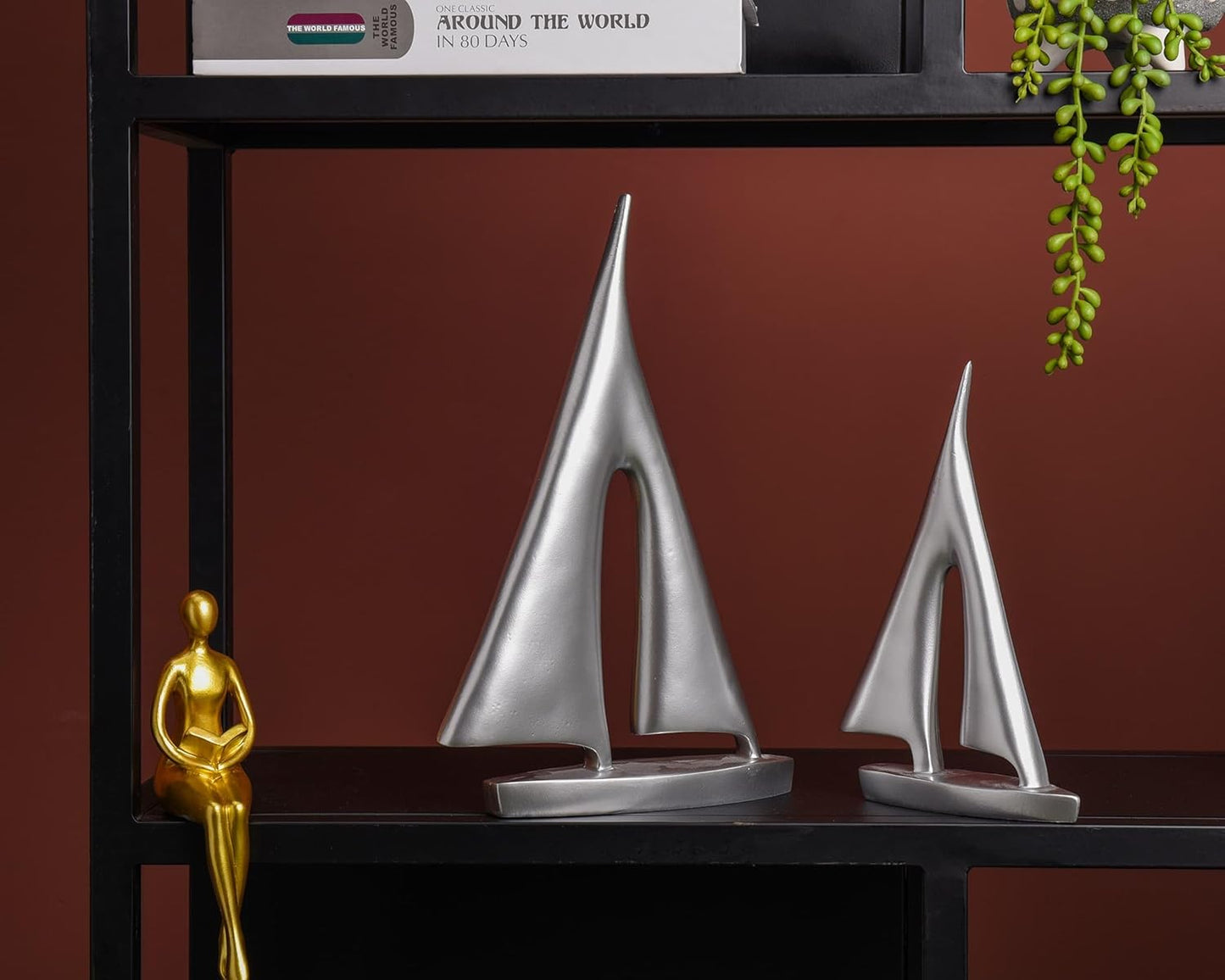 Modern Sculptures Home Decor, Silver Sailboat Decor Ornament, Boat Decorations Statue Decor, Art Sculptures and Statues, Sailboat Gifts Home Office Bathroom Shelf Decor Nautical Decor (2 Pack)