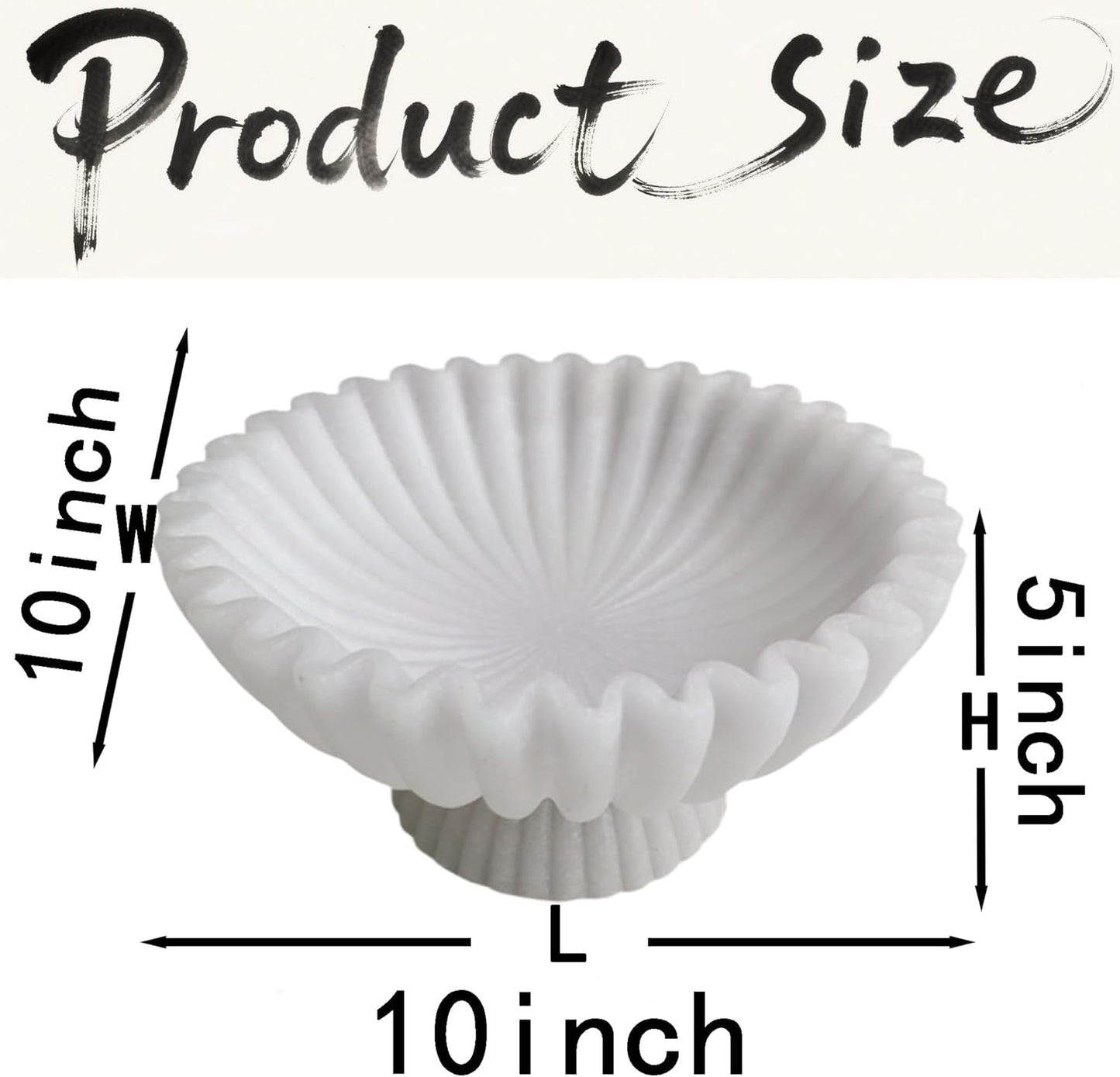 10" Large Decorative Bowl decor, Scalloped Bowls for Modern Home Decor,Ruffle Decor,Stylish Key Bowl for Entry Table,Decorative Fruit Bowl for Kitchen Counter,With base,Artificial Stone White
