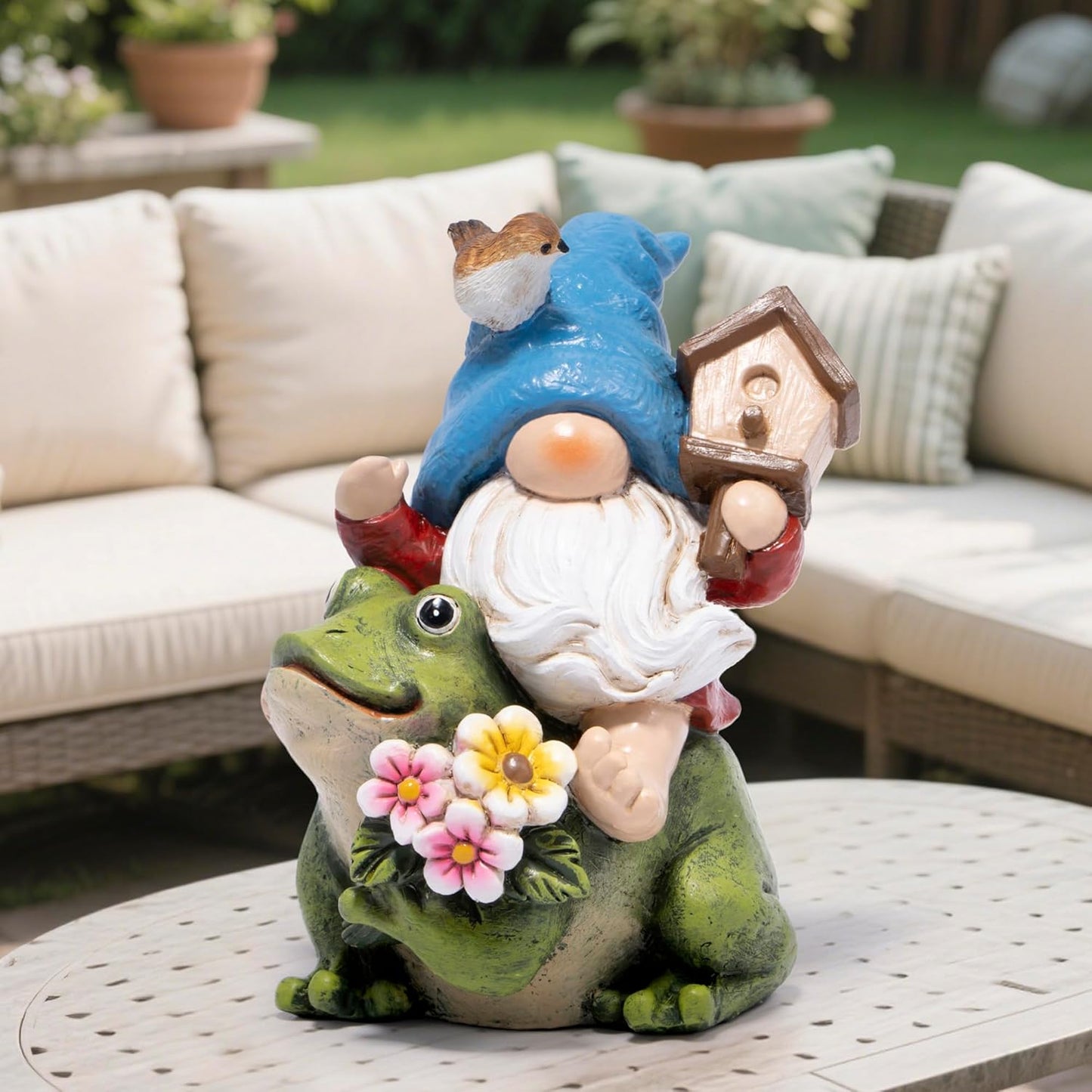 Hodao Spring Garden Gnome Decoration Flower Animal Ornaments Decor Gifts Spring Gnomes for Garden Decorations Summer Elf Figurine Gifts for Mom Outdoor Decor (Blue)