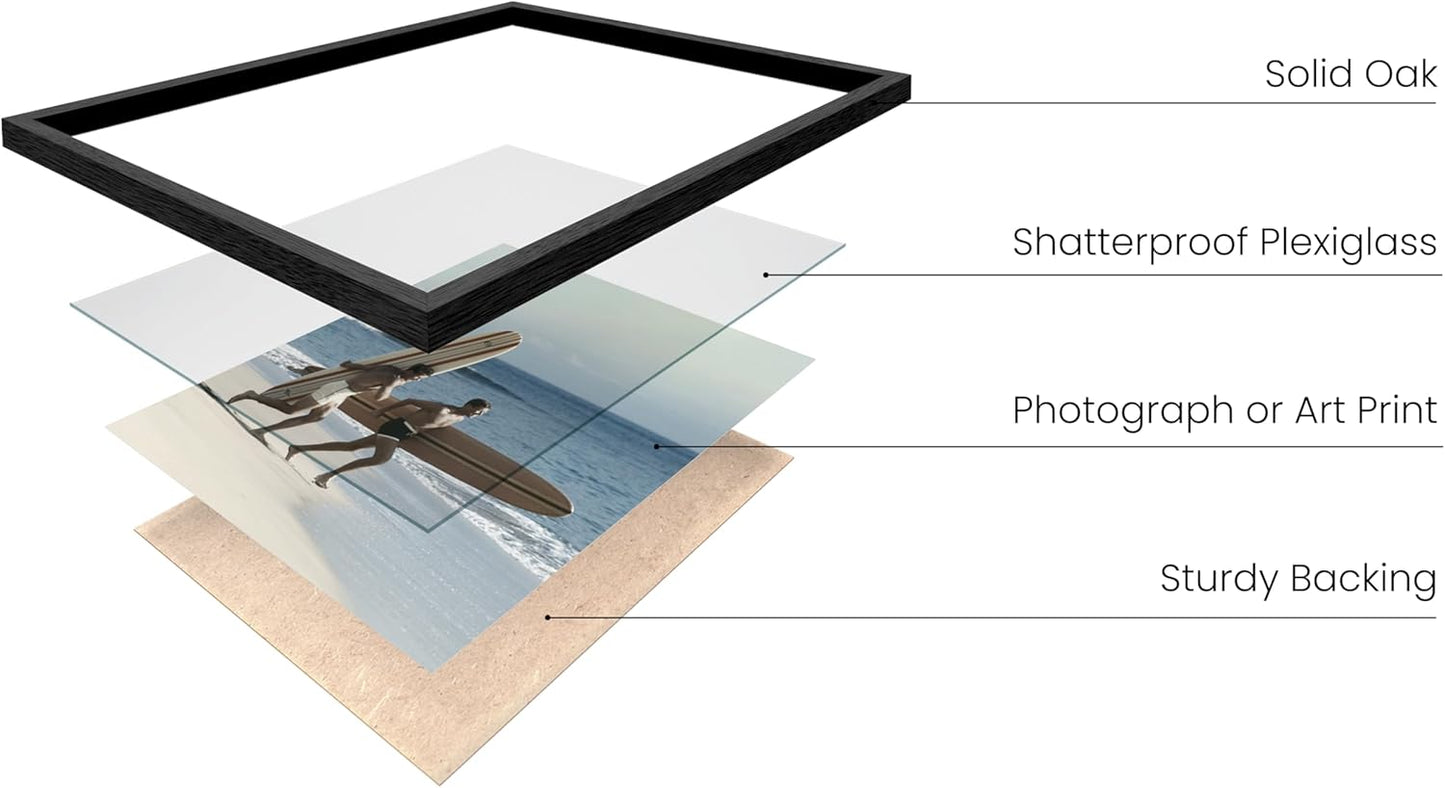 HAUS AND HUES Black Oak Wood Gallery Wall Tabletop Frames Made with Real American Oak and Shatter-free Plexiglass - Set of 11 (Eight 4x6, Three 5x7, Framed Black)