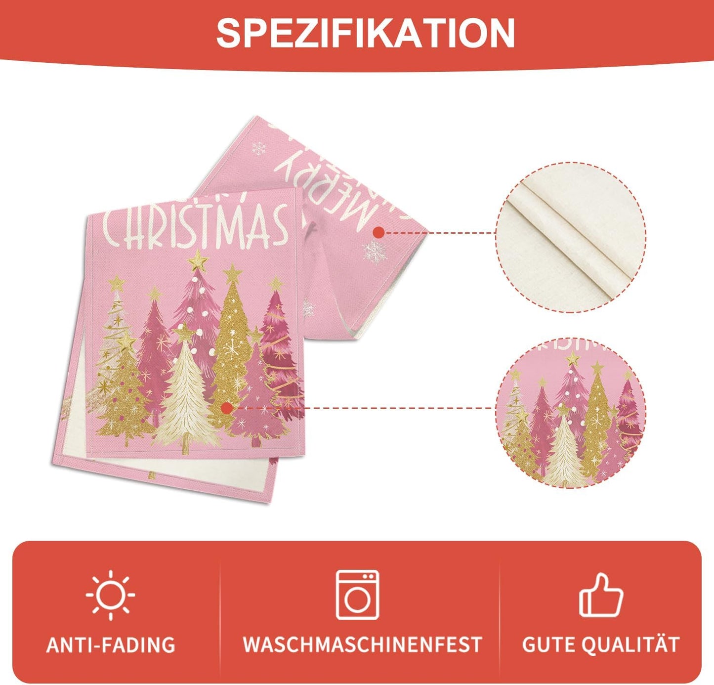 Artoid Mode Xmas Trees Snowflakes Pink Merry Christmas Table Runner, Winter Seasonal Kitchen Dining Table Decoration for Home Party Decor 13x90 Inch