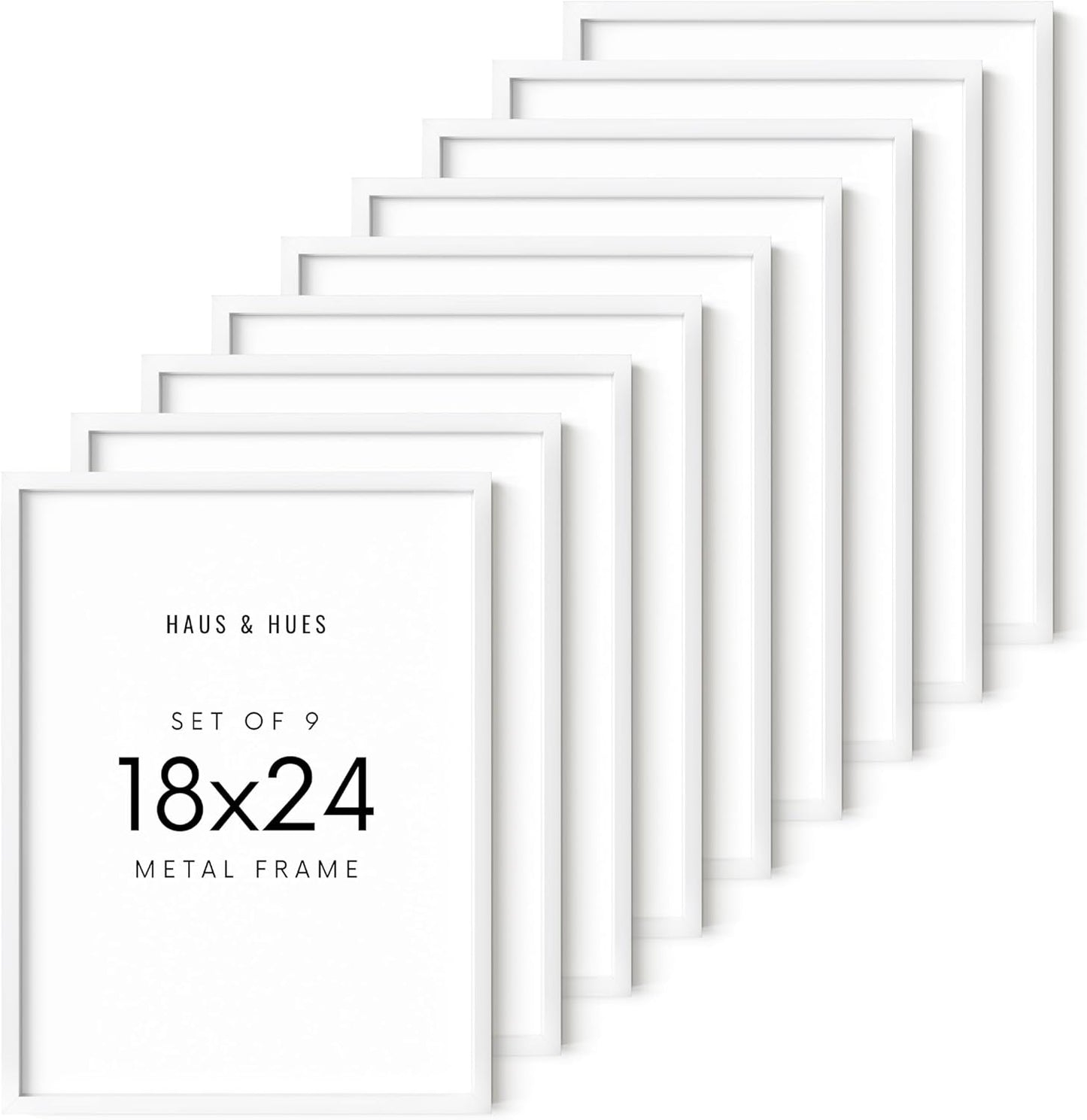 HAUS AND HUES 18x24 White Metal Picture Frames - Features Premium Aluminum, Vertical & Horizontal Hang, Shatterproof Plexiglass - Ideal for Home, Room, Office (18x24 in, White, Set of 9)