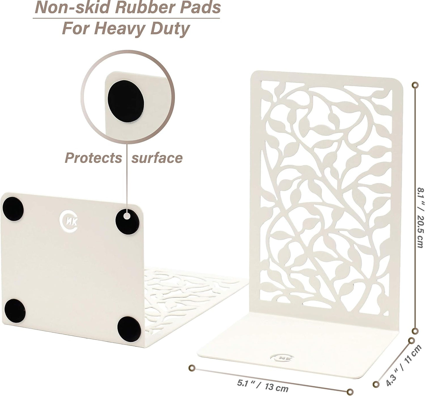 CNK Book Ends Bookends for Decorative Books Holder Bookend Shelves End Hold Heavy Duty Holders Stoppers Metal Stopper Cute Boho Bookshelf Holds Cookbook Office Home Set of 4 Bookends Pair White