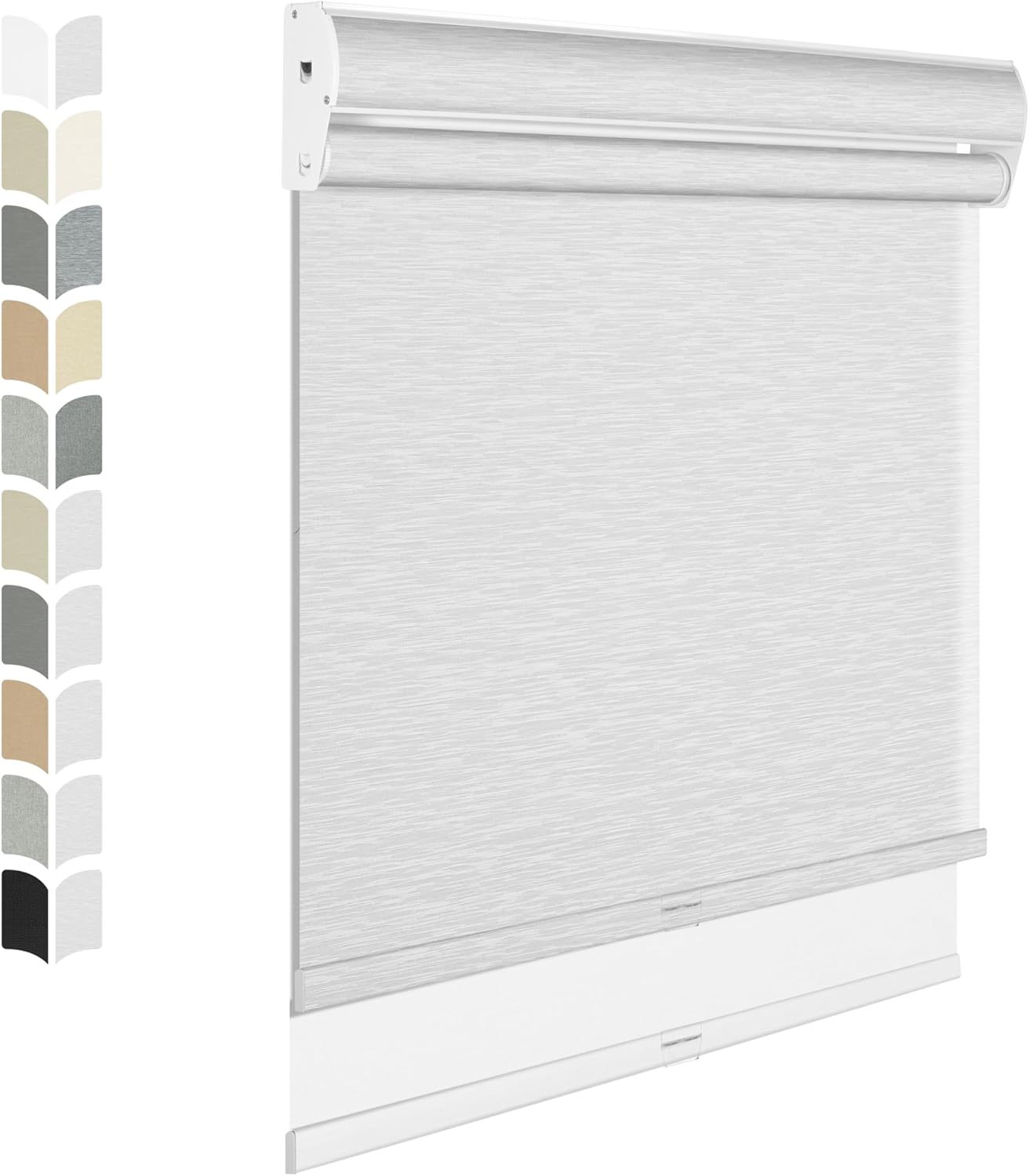 BERISSA Cordless Dual Roller Shades with Cassette Valance, Double Window Shades - Blackout and Light Filtering, Day and Night for Home Office Door. Striped Jacquard White. 54 W x 56" H