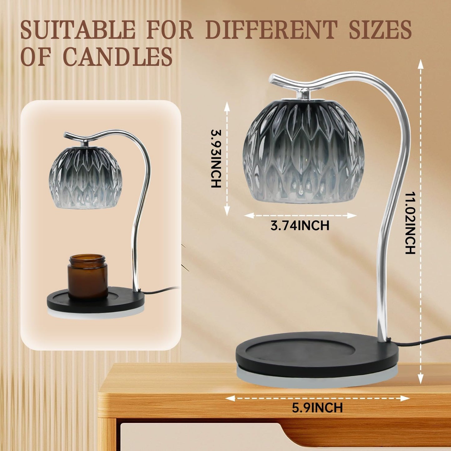 GEEZO Fragrance Candle Warmer Lamp，Electric Candle Warmer with Timer & Dimmer，Mom Christmas Birthday Gifts for Women, House Warming Gifts New Home Bedroom Decor