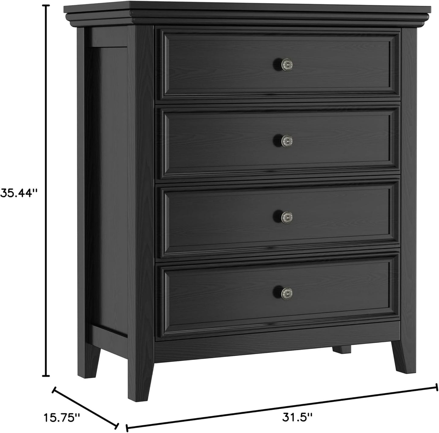 BLANKSPACE Black Dresser for Bedroom, 4 Chest of Drawer Modern Wood Nightstand, Wooden Clothes Organizer Cabinet Dressers for Living Room, Closets, Hallway