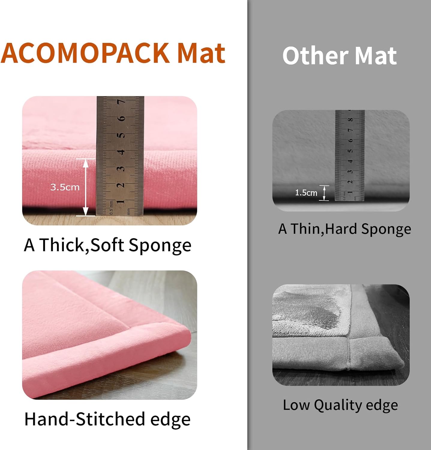 ACOMOPACK Baby Play Mat for Floor,1.3" Thick Memory Foam Area Rug for Living Room,Soft Velvet Crawling with Non-Slip Bottom for Kid,Toddler,39"×59" Tummy Time Nursery Rugs,Yoga（Pink）