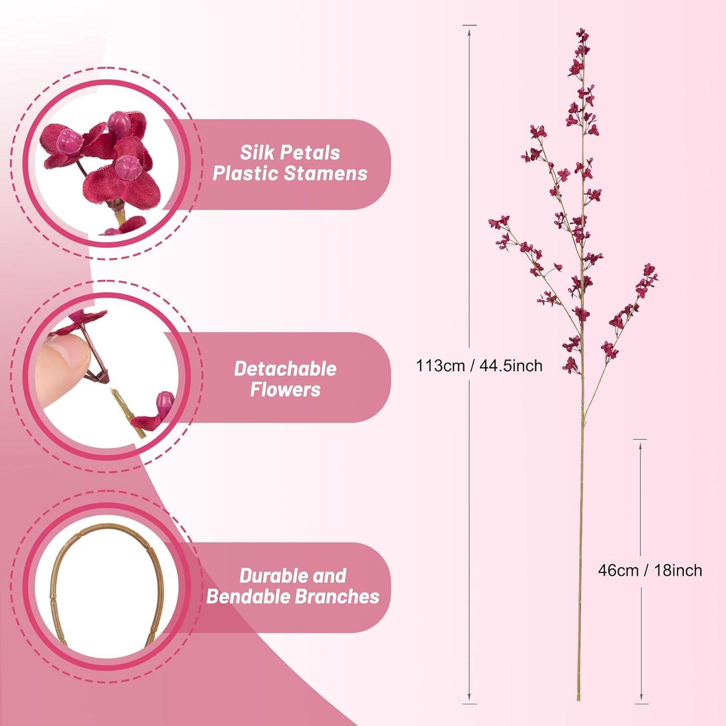 4Pcs Fake Flowers Blossom Branches Artificial Flowers for Indoor Decor, Faux Long Stem Realistic Indoor Plants for Vase Wedding Home Office Bedroom Party Table Centerpieces Decor