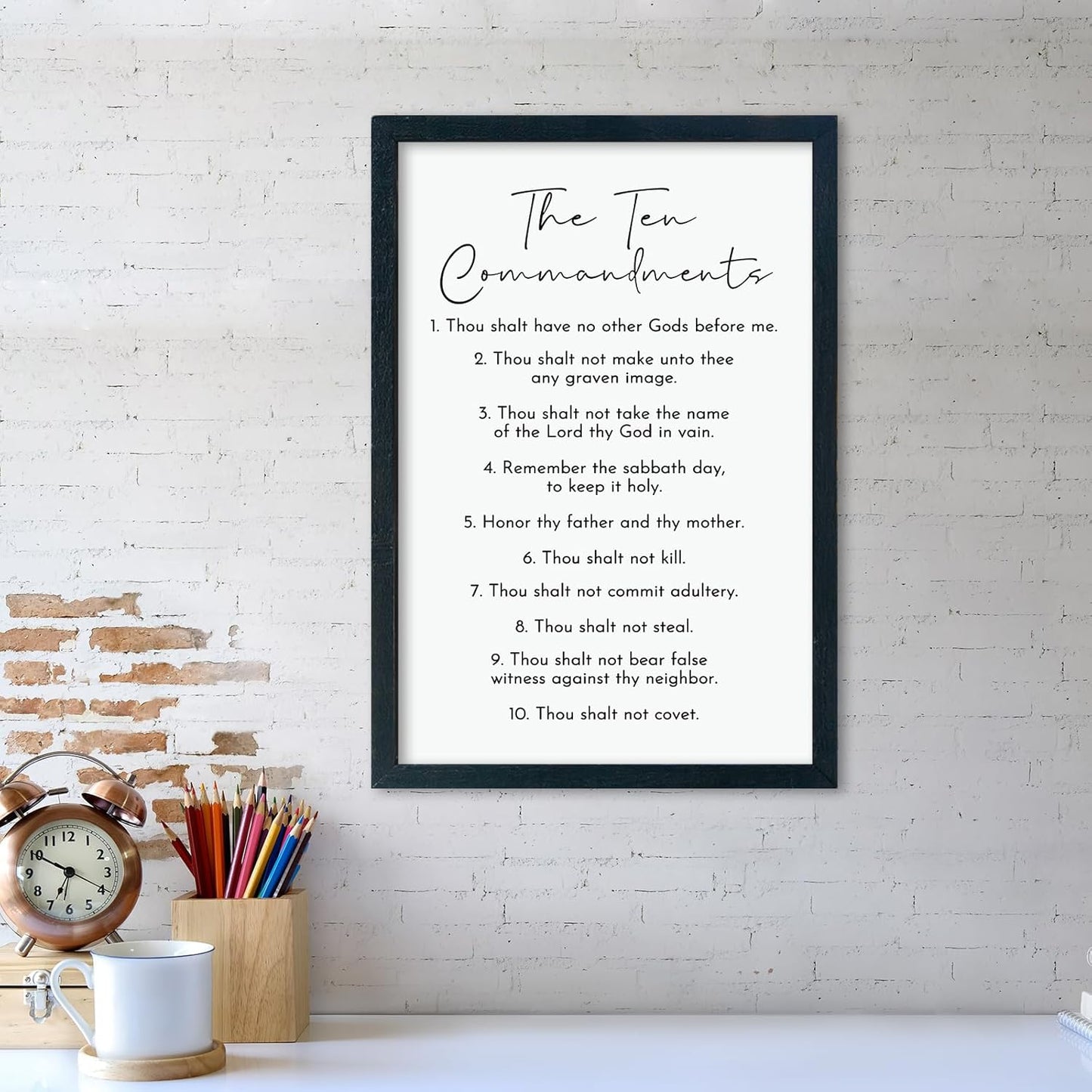 LuZhiQiang The Ten Commandments Wall Art Decor 16"×11" Bible Verse 10 Commandments Sign Motivational Positive Quotes Wood Framed Wall Hanging (Black)