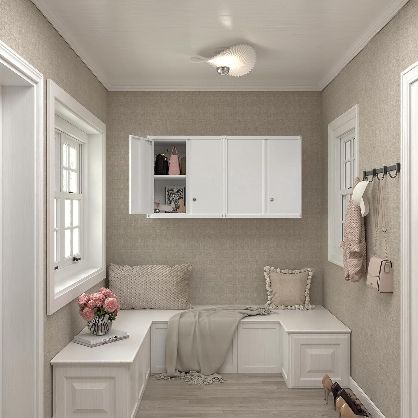 Wall Cabinet,Metal Storage Cabinet with 2 Doors,Locking Wall Cabinets for Office,Home,White