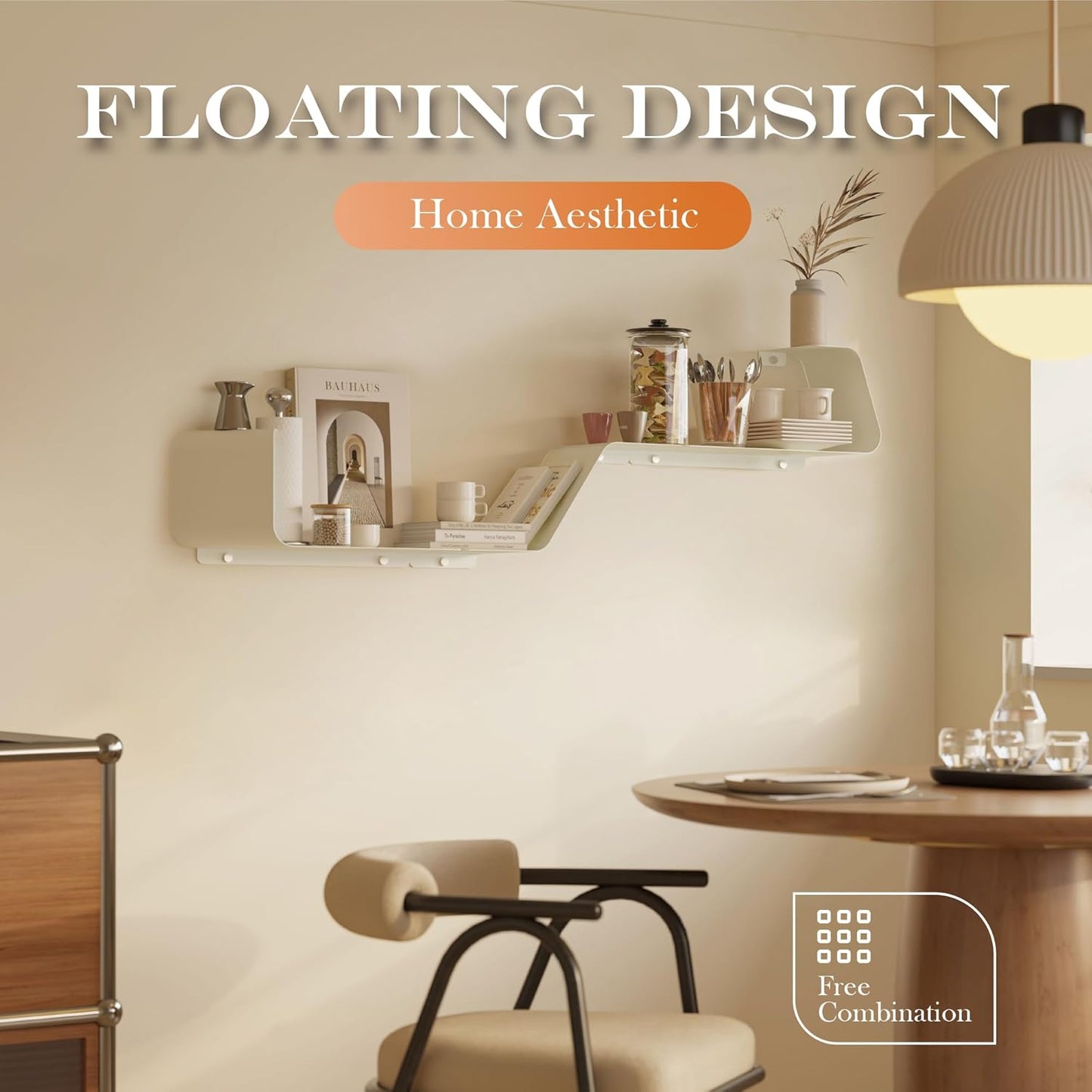 Floating Shelves, Wall Shelf, Set of 3 Wall Mounted Metal Shelves with Unique Design for Wall Storage, Book Shelf, Display Shelves for Bathroom Bedroom Kitchen Living Room for Home White