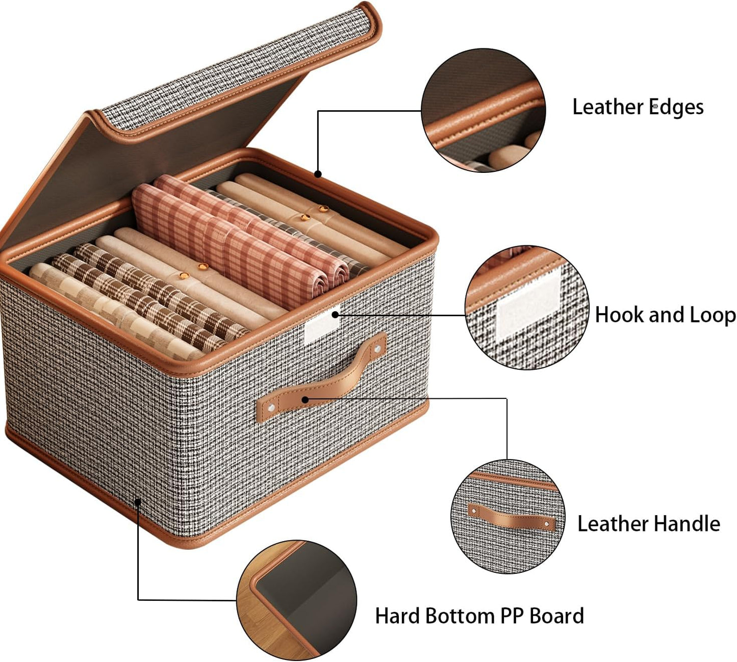 Tuza 4 Pack Storage Bins with Lids, Collapsible Closet Organizer Container, Fabric Organizer Box with Handles, Decorative Storage Boxes with Lids for Organizing Clothes, Books, Light Grey, Large