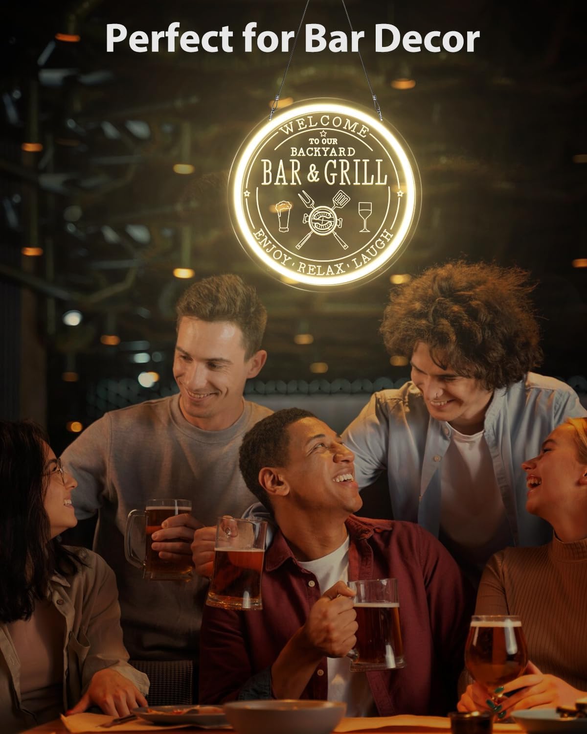 Bar & Grill Neon Sign for Home Bar Wall Art Decor, Dimmable LED Neon Lights Bar and Grill Signs for Backyard Patio Garden Yard BBQ Birthday Party, Grilling Light Up Sign for Housewarming Gifts