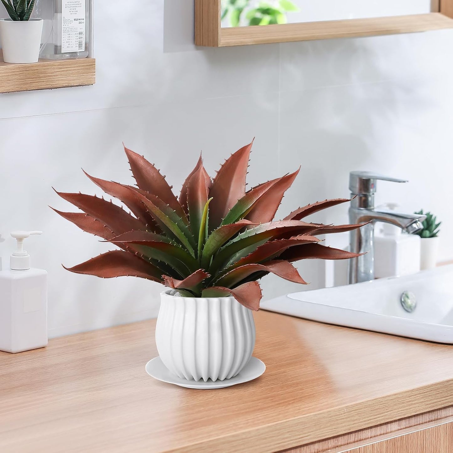 JUSTOYOU Large Artificial Succulents Aloe Plants Real Touch Fake Flowers Unpotted for Home Wedding Festival Arrangement (4, Green-Red)