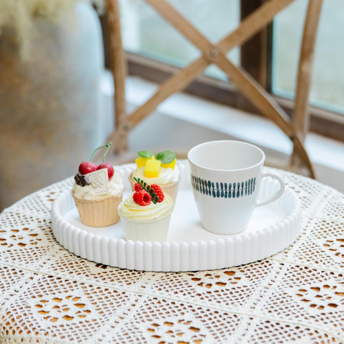 11.8in Decorative Tray for Coffee Table Decor- Modern Oval Concrete Tray for Home Decor- Minimalist Handcrafted Centerpieces Tray for Living Room, Kitchen Dining Table, Entryway (White)