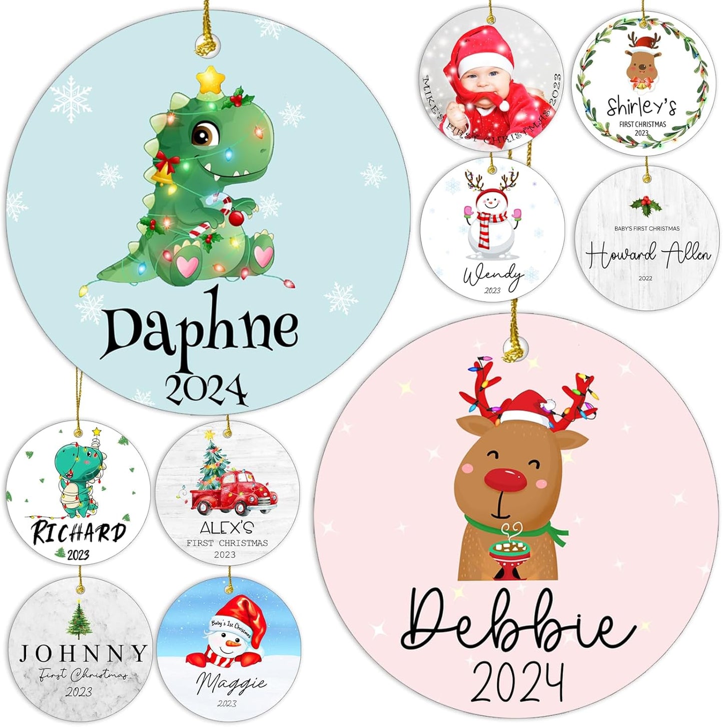 Personalized Christmas Ornaments,Double-Sided Ceramics Picture & Photo Custom Baby Ornament,Baby First Ornament 2025,Customized Hanging Xmas Ornaments