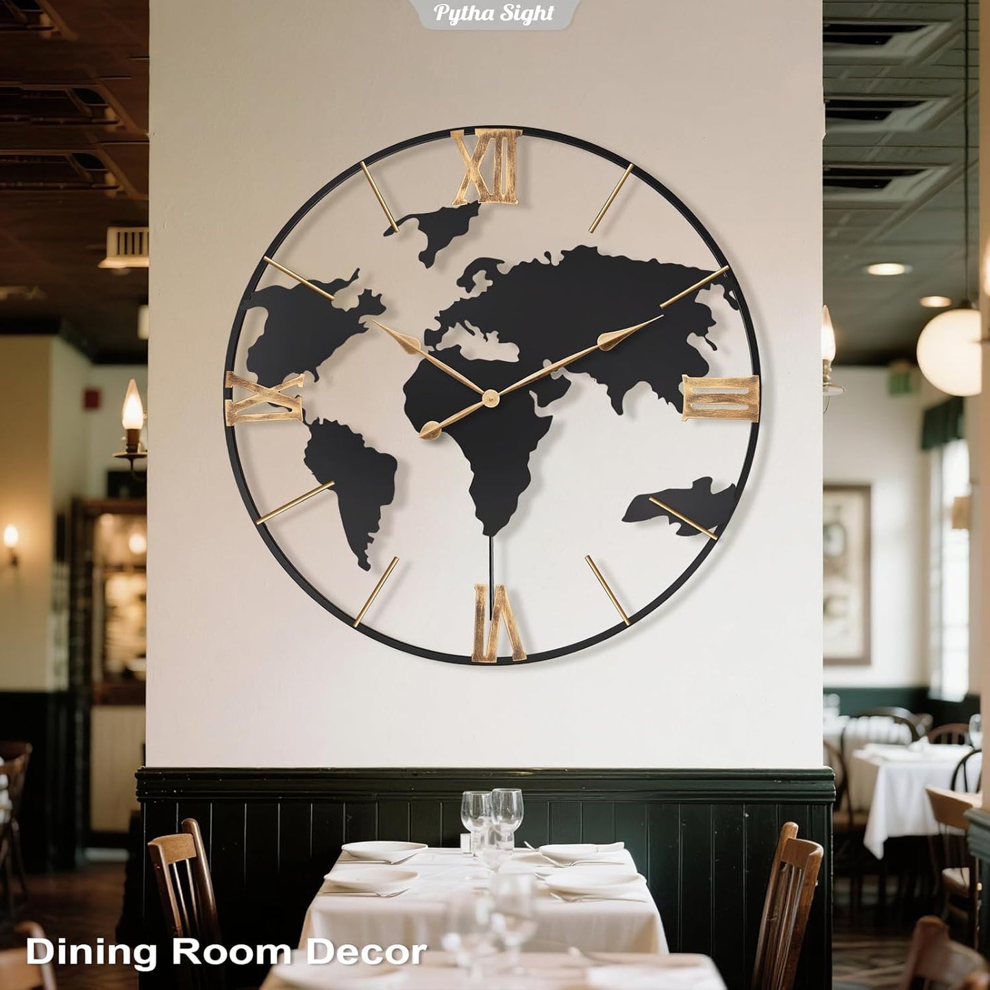 36 Inch Oversized Giant Extra Large Modern Decorative Metal World Map Wall Clock,Big Vintage Gold Roman Numeral Wall Clocks for Living Room,Entryway,Office,Fireplace,Dining Room