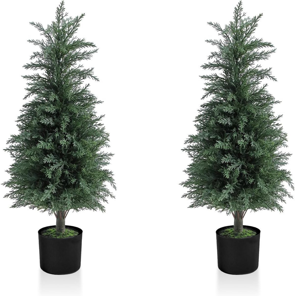 Artificial Cedar Topiary Trees 3FT Set of 2 Lifelike Faux Evergreen Cypress Bushes UV Resistant Outdoor Christmas Trees Realistic Potted Plants for Indoor Outdoor Decor