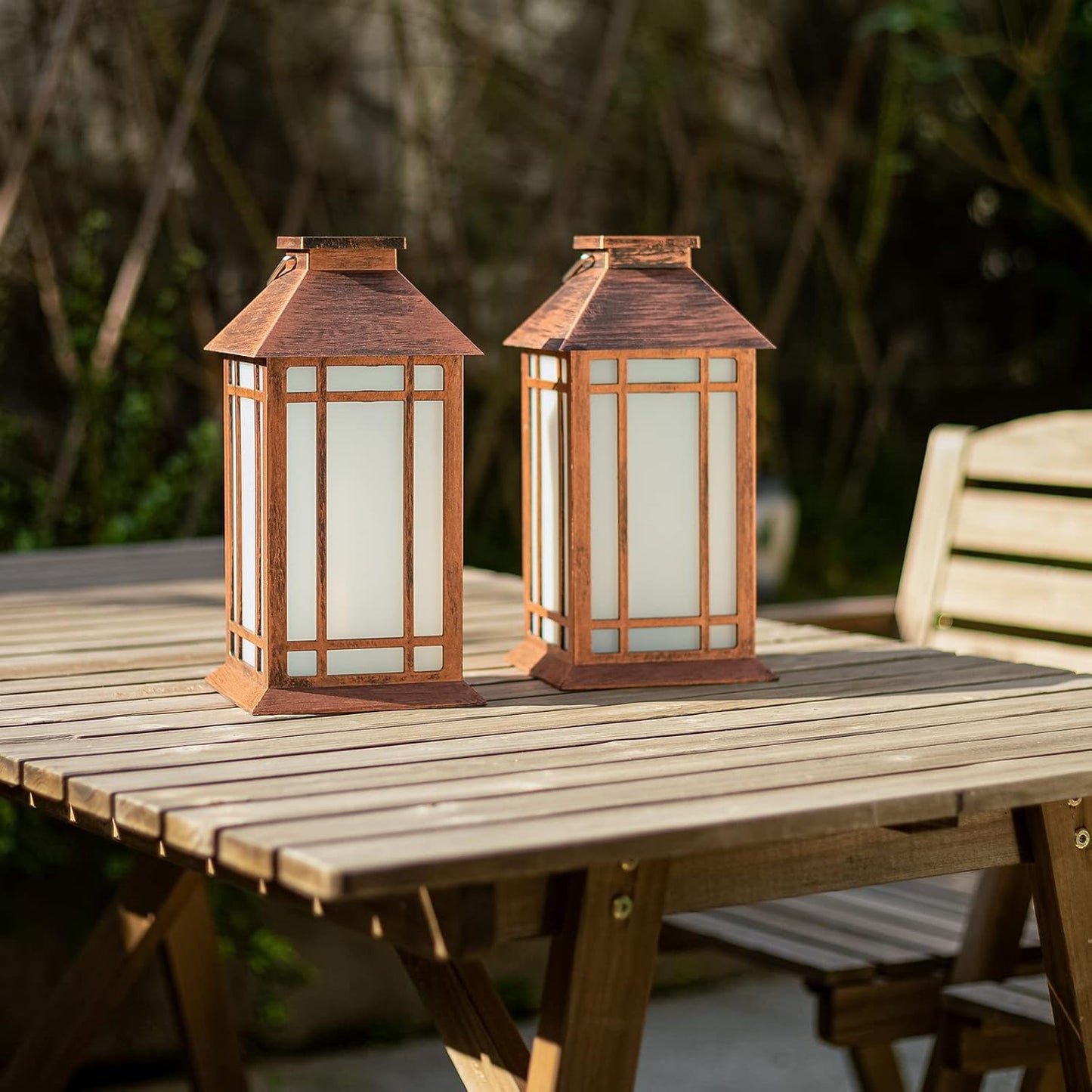 2-Pack 13" Vintage Candle Lantern with Led Flameless Candle (6hr Timer) - IP65 Waterproof Battery Powered - Outdoor Patio Hanging Lanterns Decorative Tabletop Lanterns