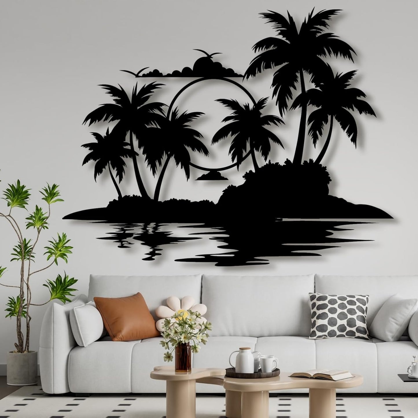 Lunwall Palm Tree Metal Wall Art, Tropical Metal Palm Tree Wall Decor, Beach Wall Art, 35 L" x 28 W" / 90 x 70 cm