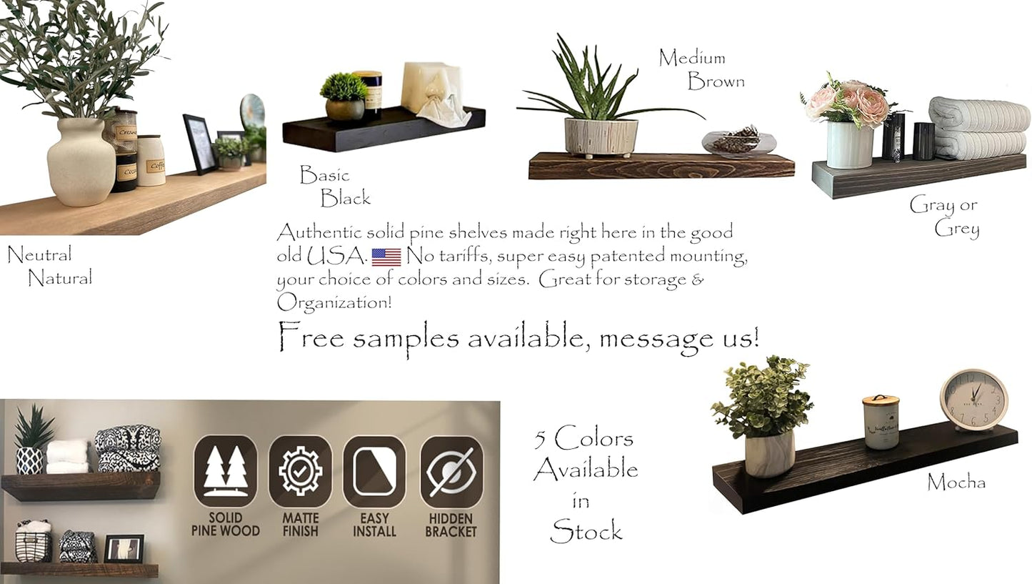 joelsantiques - 24 Inch Wooden Floating Shelves for Wall - 24x8x2 in - Made of Natural Wood - Short Heavy Duty Rustic Wall Shelves for Bedroom - Perfect for Living Room, Kitchen - Black