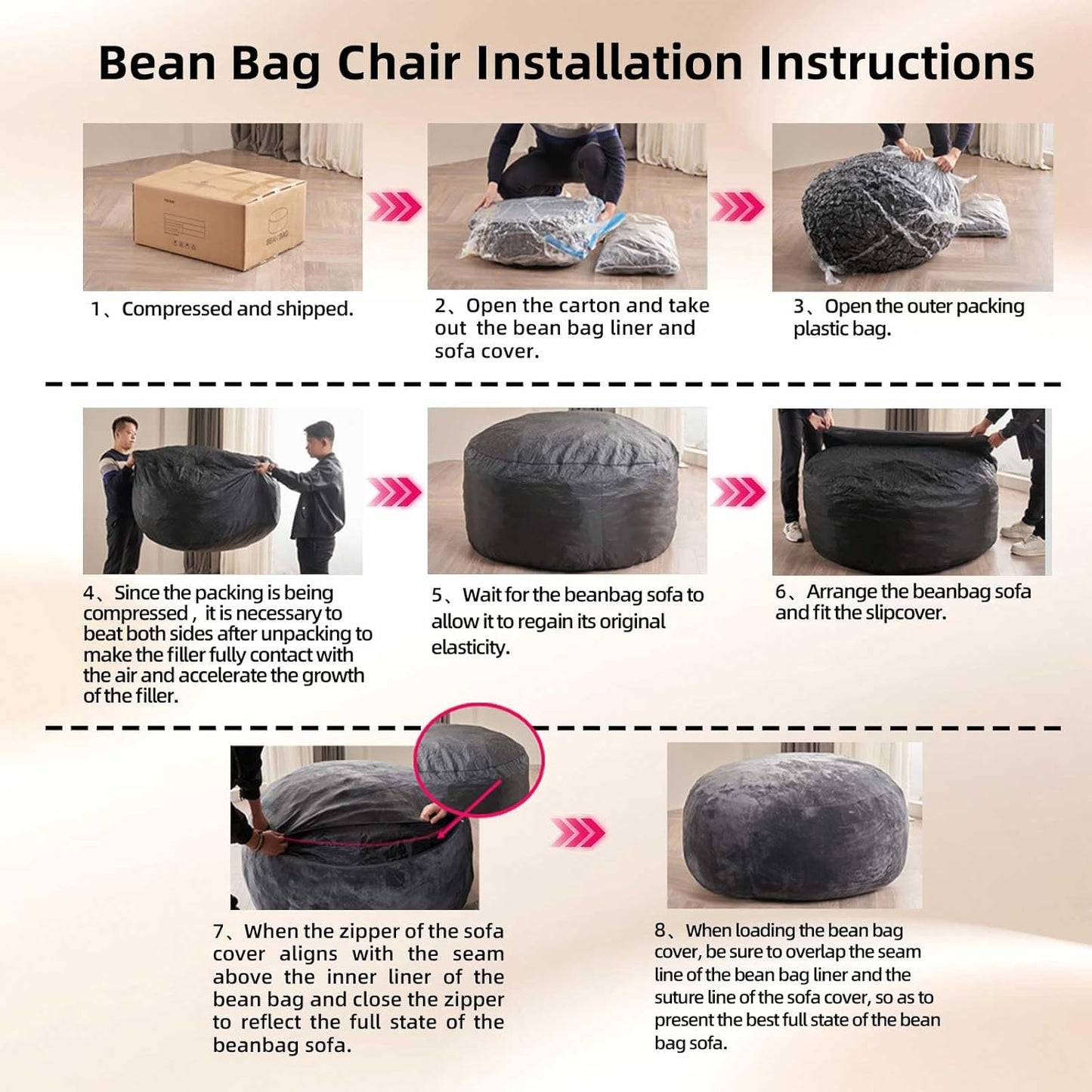 5FT，Big Bean Bag Chairs for Adults，Large beanbag with Filler Included，Memory Foam Material，Easy to Clean and Washable Corduroy Fabric，Suitable for Living Room and Bedroom (Pink, 5 Foot)