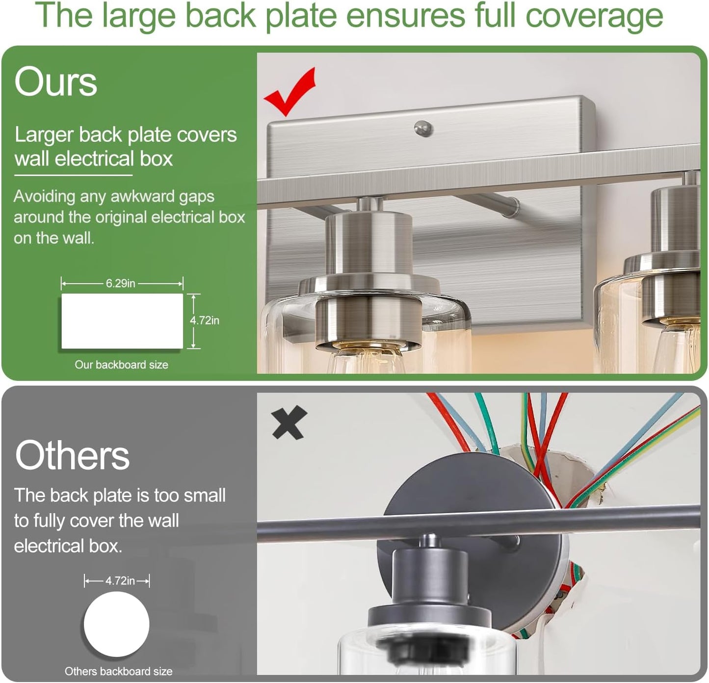 3-Light Bathroom Light Fixtures, Brushed Nickel Vanity Lights with Clear Glass Shades, Modern Bathroom Wall Lamp for Mirror Living Room Cabinet Bedroom Porch