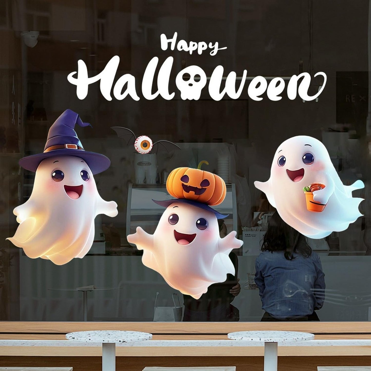 Halloween Window Clings for Glass Fall Static Cling Window Decals 1PCS Cute Ghost Pumpkin Autumn Reusable Window Stickers Home School Office Decorations
