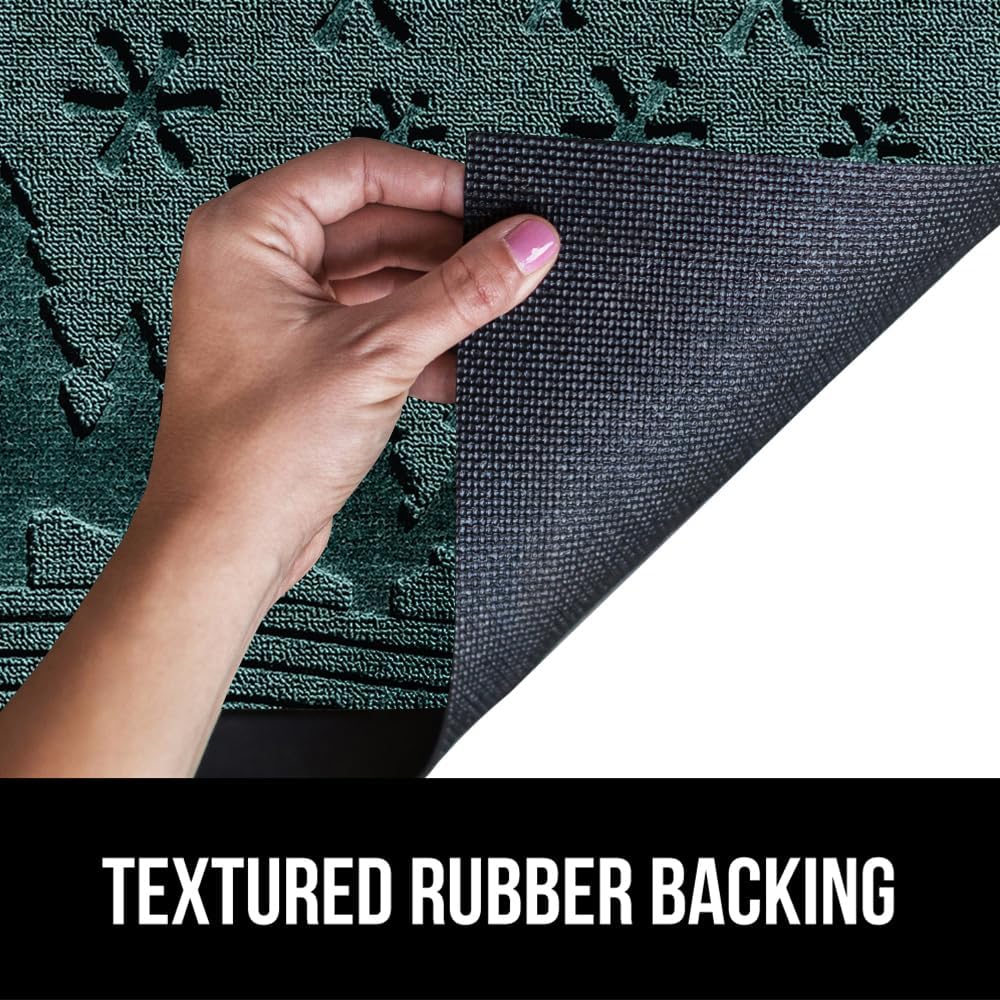 GORILLA GRIP 100% Waterproof All-Season WeatherMax Doormat, US Designed Natural Rubber, Stain and Fade Resistant, Low Profile Indoor Outdoor Door Mats, Easy Clean Patio Mat, 17x29, Green Snowscape