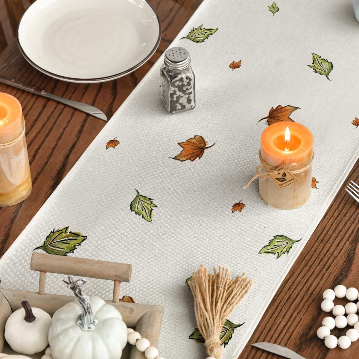 Artoid Mode Pumpkins Bowknot Maple Leaf 210 GSM Fall Table Runner, Seasonal Autumn Kitchen Dining Table Decoration for Home Party Decor 13x72 Inch