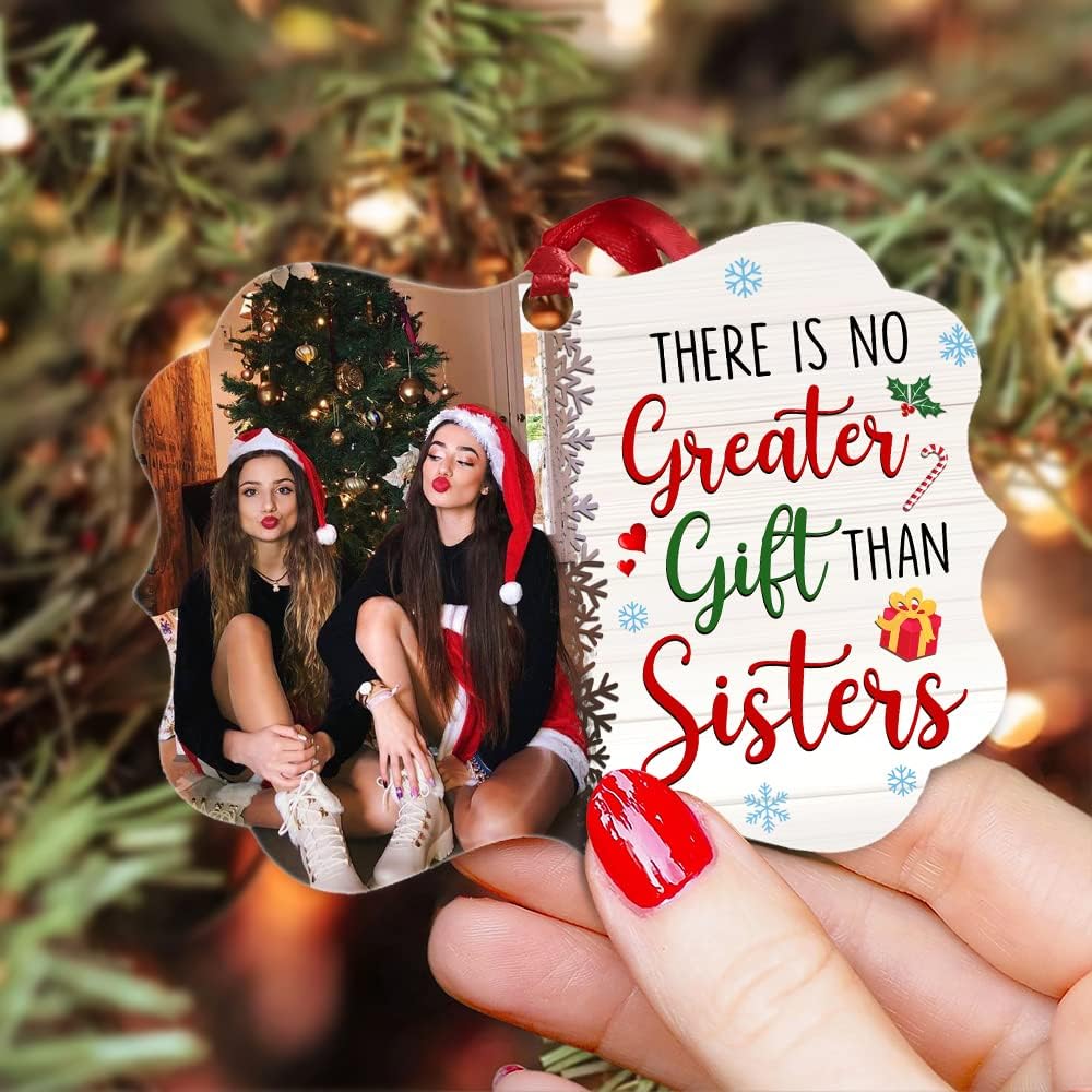 Personalized Sister Ornament Custom Photo Aluminum Keepsake for Xmas Sisters Christmas Tree Decoration