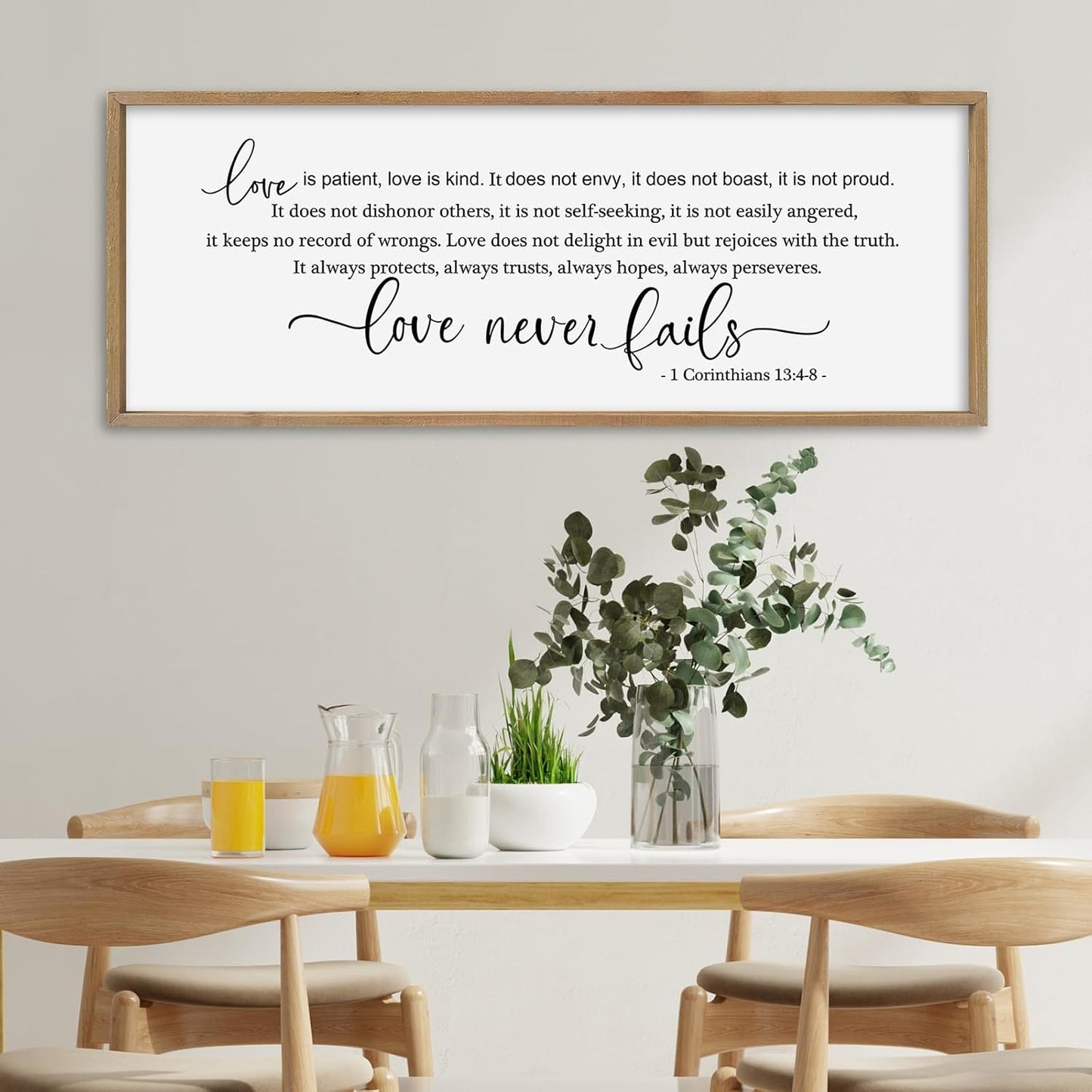 SRSZHIYUE Love is Patient Kind Sign Wall Decor Art 32"×12" 1 Corinthians 13 4-8 Master Bedroom Christian Wood Framed Large Wall Hanging (Wood)