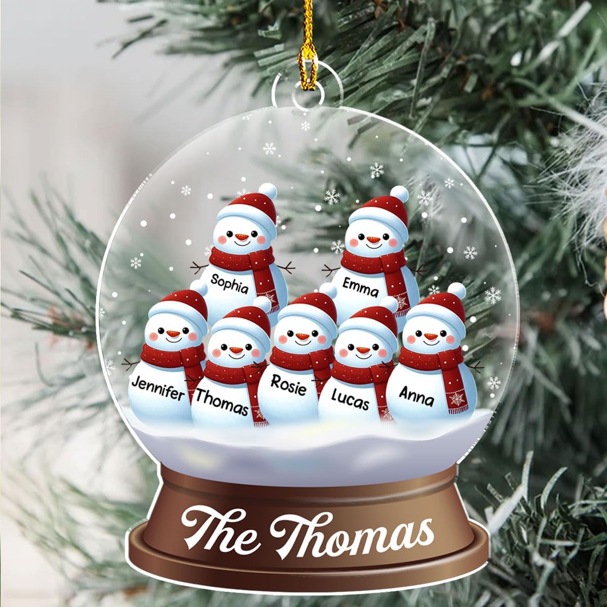 Personalized Family Christmas Acrylic Ornament 2024 - Custom Name Snowman Family Members up to 10 People, Snow Globe Ornament Gifts for Family Tree Decoration (A03, 6 Names)