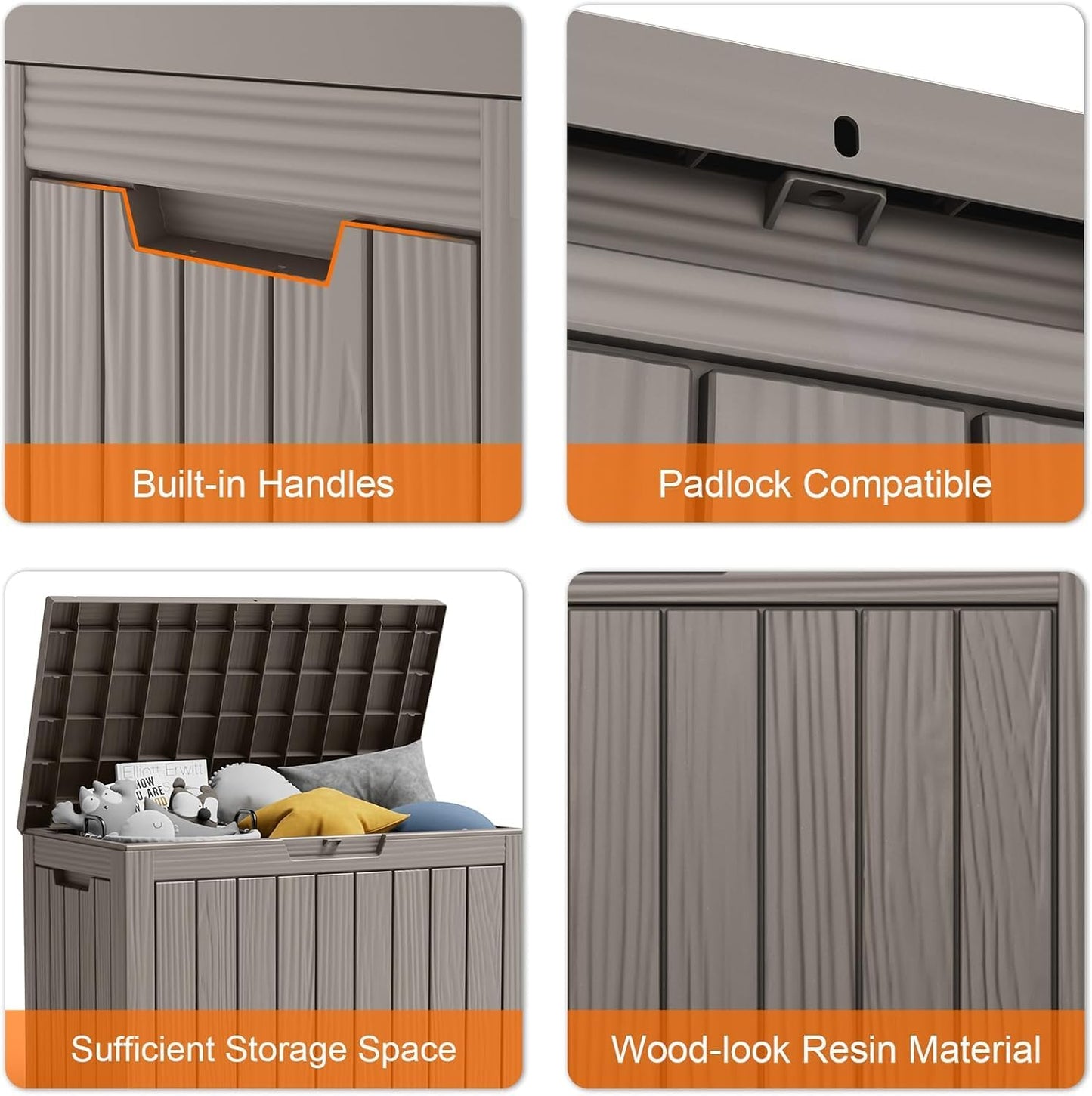 45 Gallon Deck Box,Resin Outdoor Storage Box with Lockable for Patio Furniture, Pool Accessories, Garden Tools Waterproof Outside Storage Box, Black