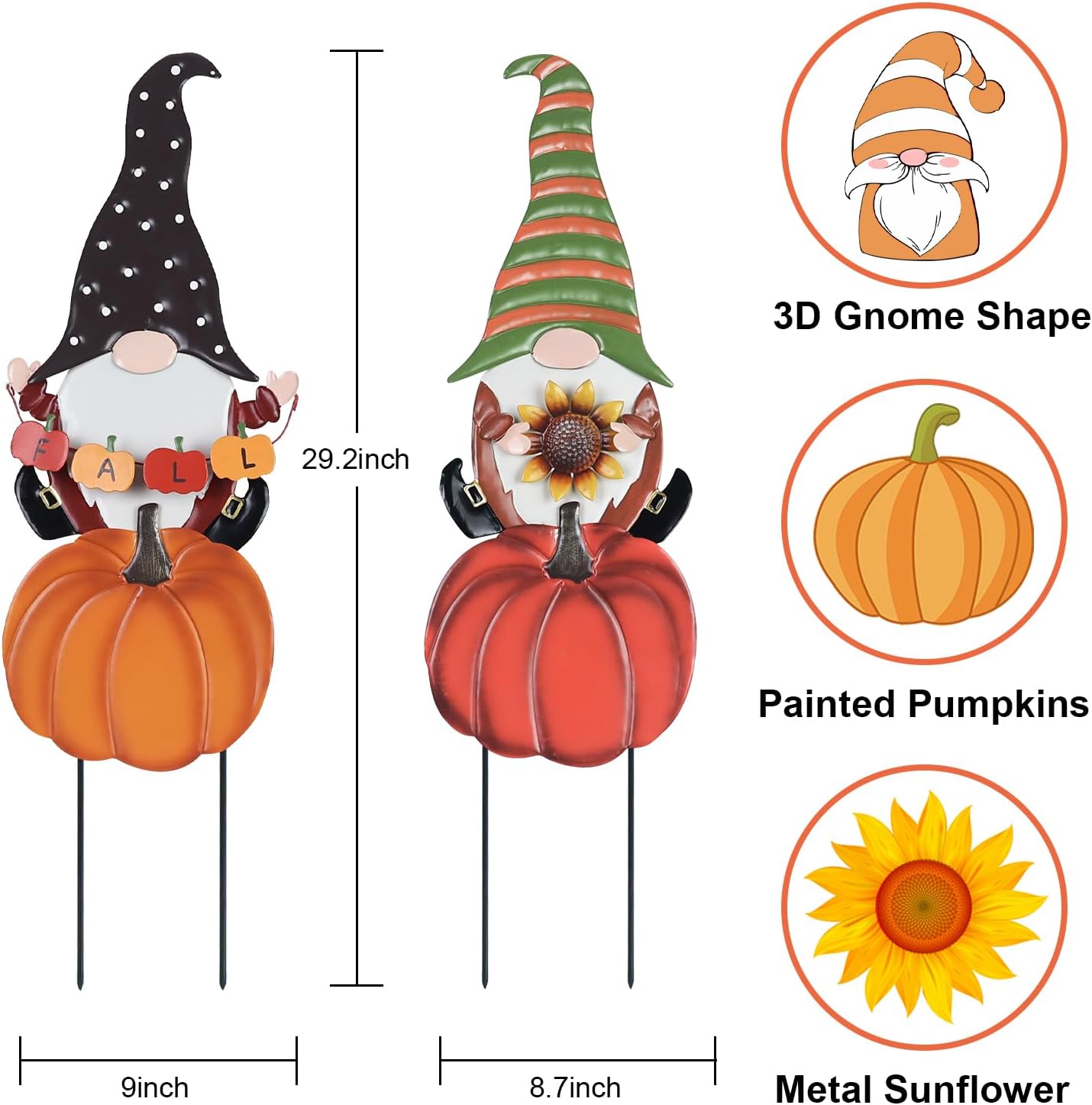 hogardeck Fall Decorations for Home Outdoor, 2 Pcs Metal Gnome Decorative Garden Stakes with Pumpkins for Fall Decor, Yard Signs for Garden Home Lawn Patio Thanksgiving Decorations