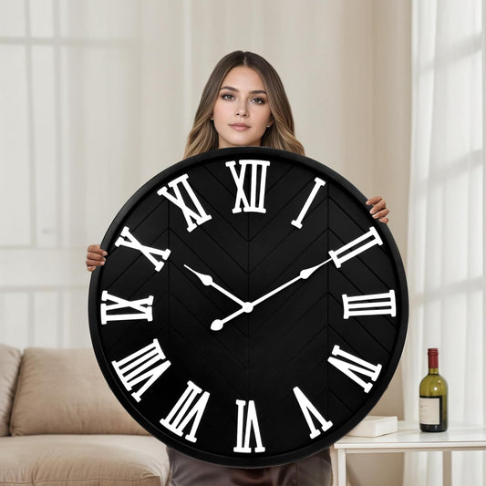 30 Inch Large Wall Clock Farmhouse Style - Black Silent Non-Ticking Rustic Decor for Living Room, Kitchen, Bedroom
