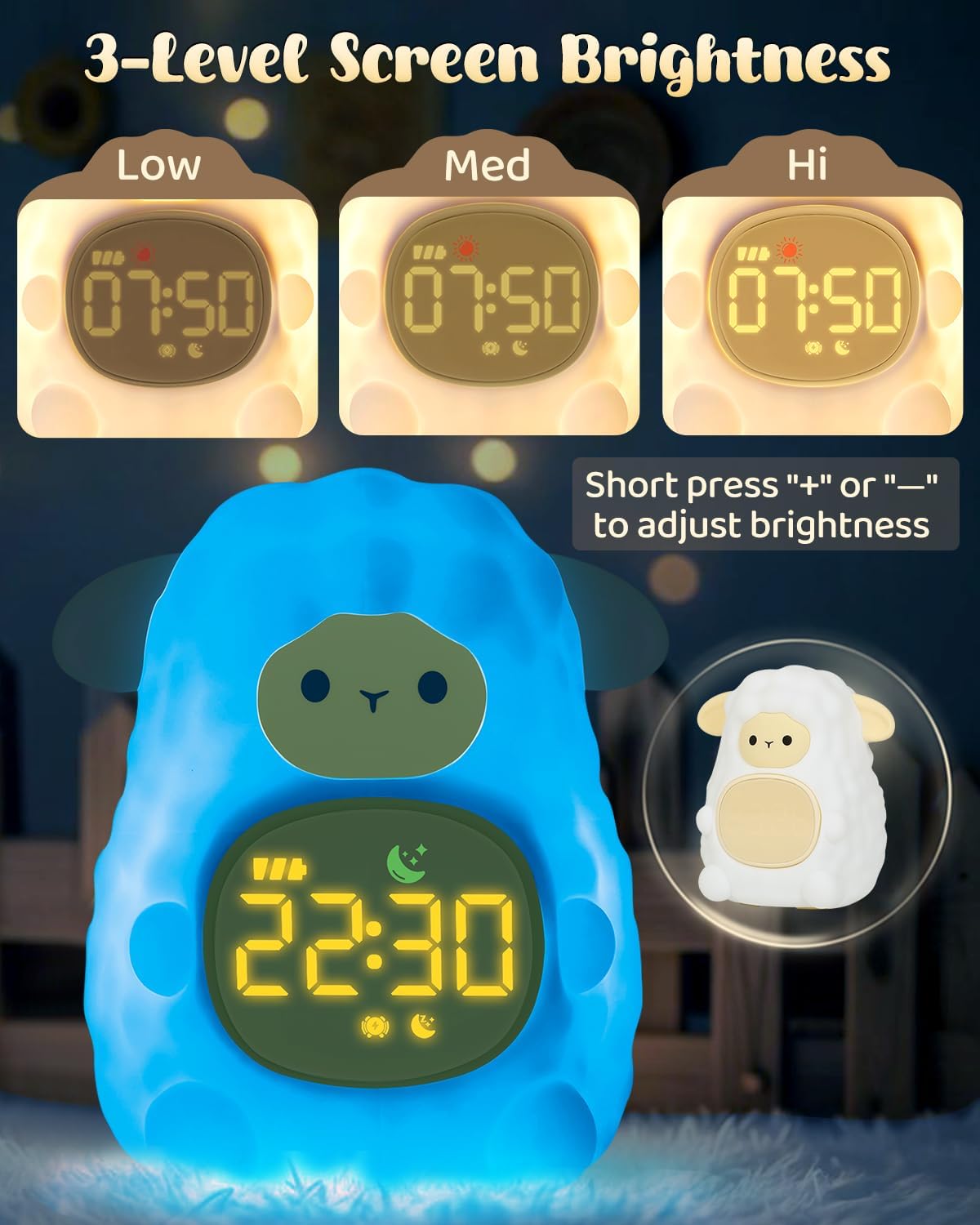 Sheep Alarm Clock for Kids with Night Light, Sleep Training Clock Time to Wake Clock, Rechargeable Silicone Light for Bedroom, Perfect Sleep Companion for Boys Girls