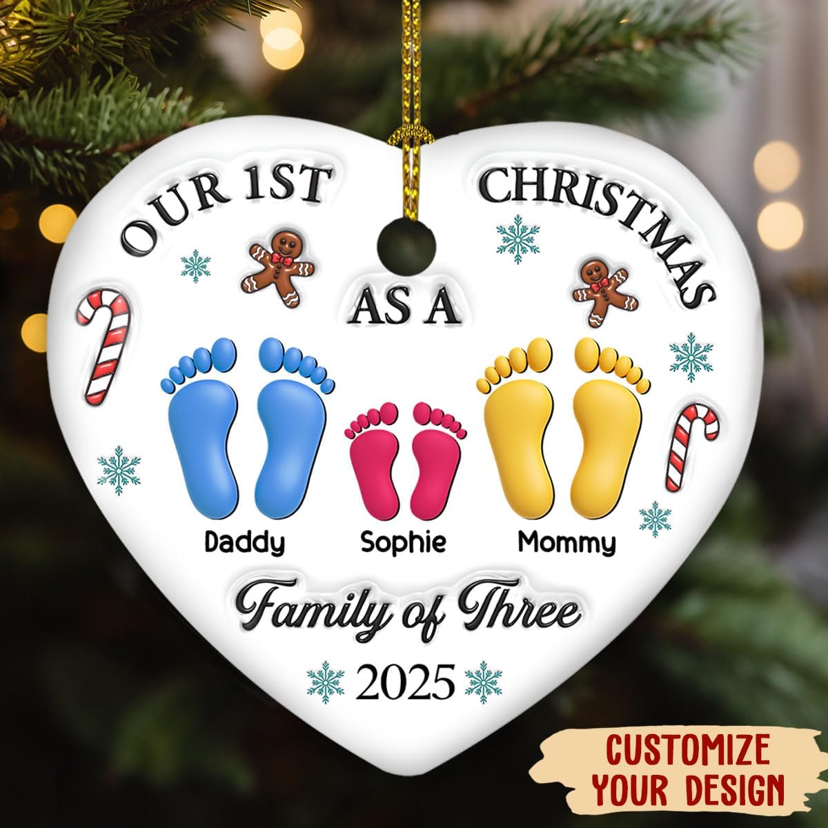 Our First Christmas Personalized 3D Heart Ceramic Ornament – Ideal Gift for Newlywed Couples, Custom Keepsake for Christmas