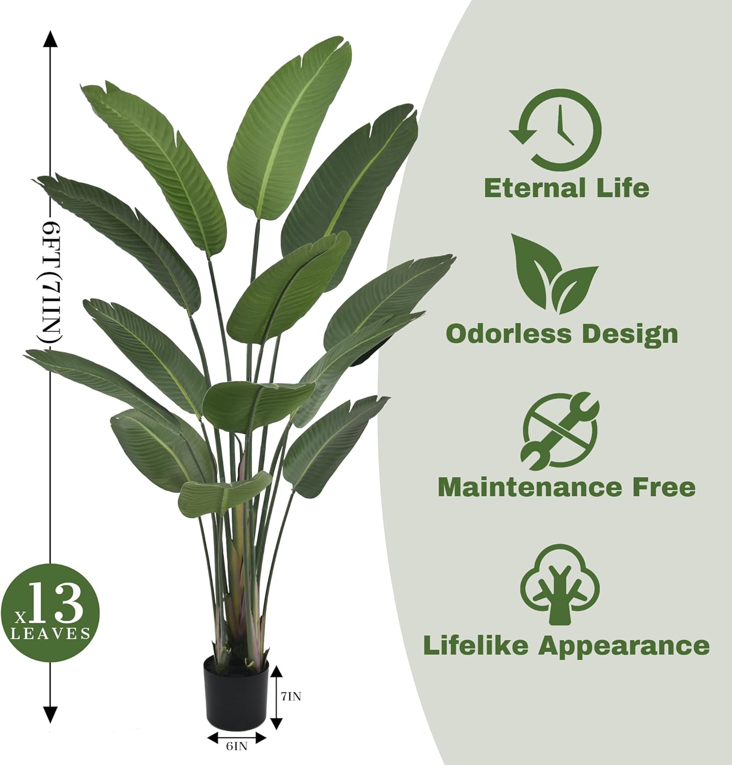6FT Artificial Bird of Paradise Plant (72in) Tall Faux Tree with Realistic 13 Leaves, Fake Tropical Floor Potted Artificial Plants for Home Office Living Room Indoor Decor (6feet,1Pack)