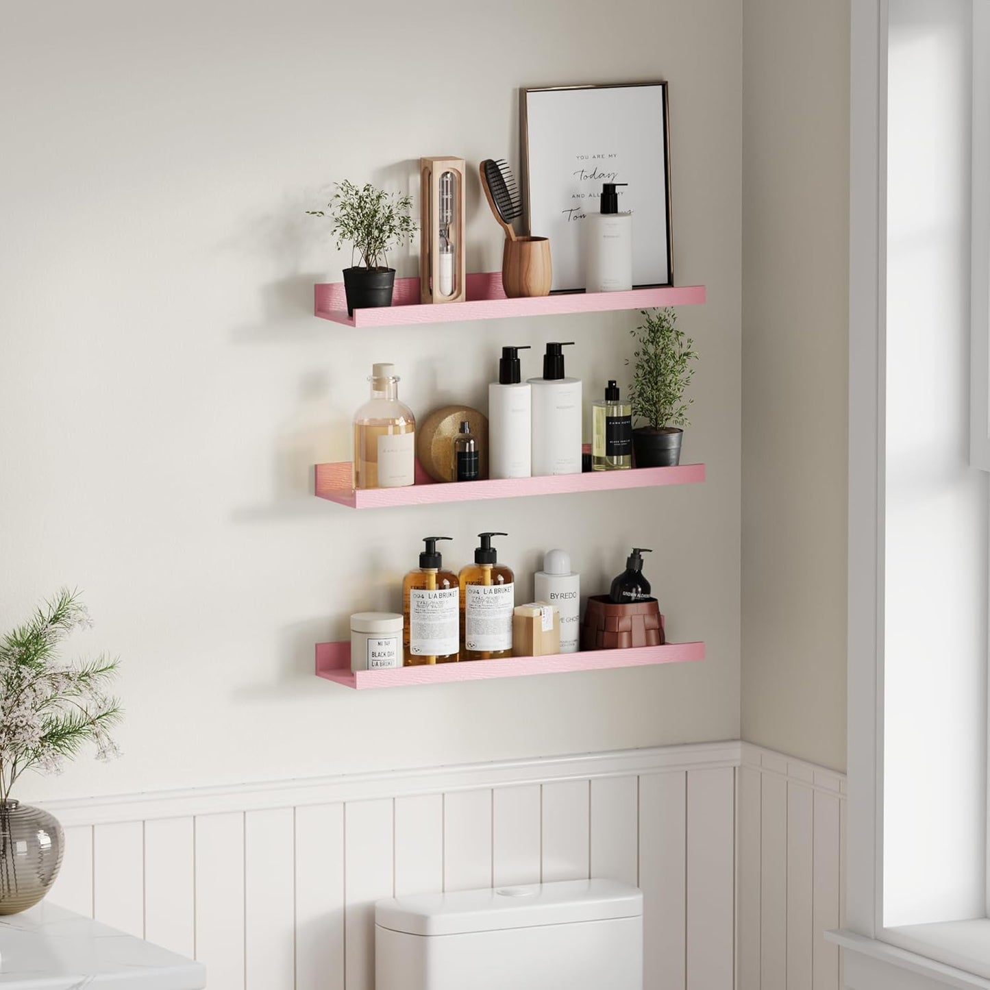 upsimples Pink Shelves for Wall, Kawaii Room Decor for Teen Girls, Bedroom, Living Room, Game Room, 6 Pack 23.6 inch Long Wall Mounted Wood Shelves for Picture, Plants