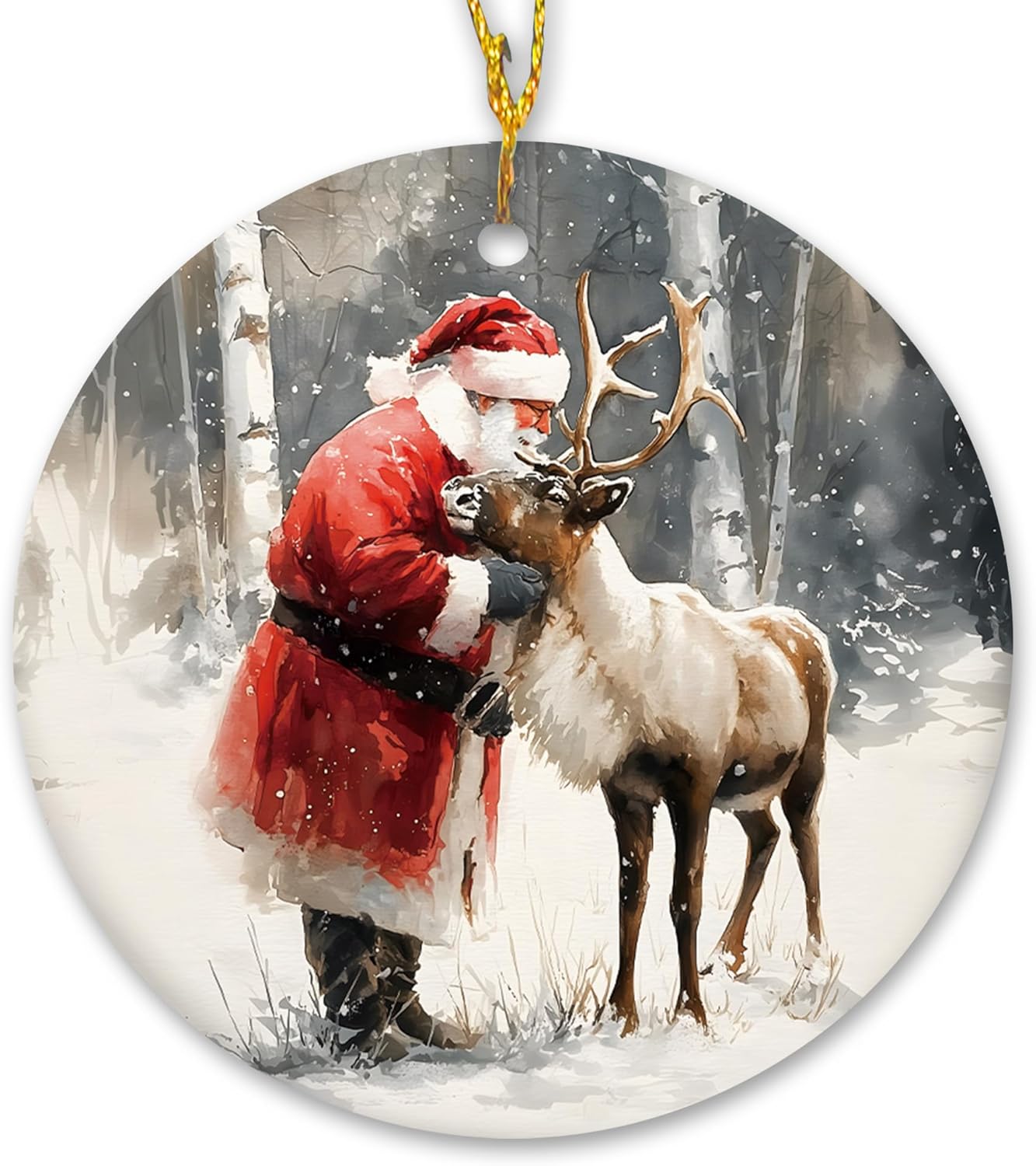 Christmas Santa Reindeer Ceramic Ornament Gifts, Rustic Winter Santa Claus Reindeer Decorative Hanging Ornaments for Xmas Tree Holiday Party Decoration, Winter Xmas Tree Decorations