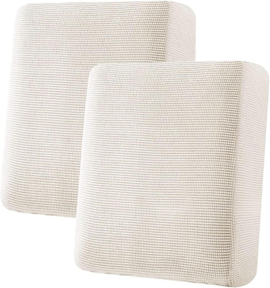 H.VERSAILTEX Super Stretch Individual Seat Cushion Covers Sofa Covers Couch Cushion Covers Slipcover Sets Thick Jacquard Textured Twill Fabric (2 Piece Medium Sofa Cushion Covers, Ivory)