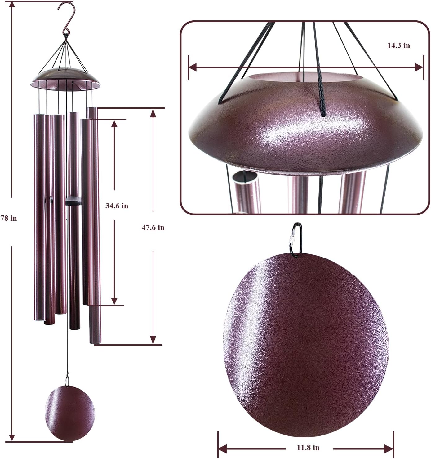 ASTARIN Extra Large Wind Chimes Outside, 2.4in Tubes Metal Handcrafted WindChimes with Deep Tone, Harmonic Deep Sound Outdoor Chimes,Outdoor Bass Bell Chime for Patio,Garden Yard Decoration,78" Bronze