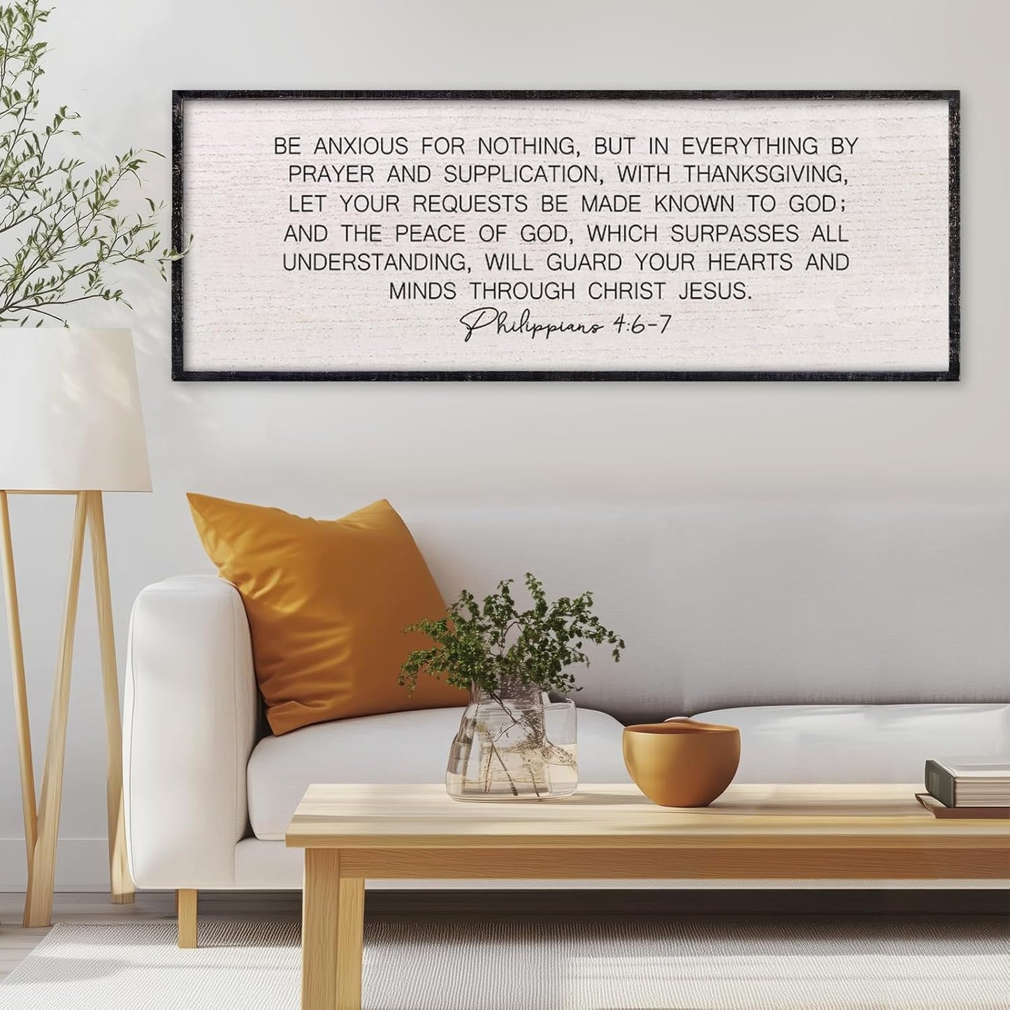 LuZhiQiang Be Anxious for Nothing Wall Decor 32"×12" Philippians 4:6-7 Bible Verse Sign Large Christian Scripture Wood Framed Hanging Decor (Black)
