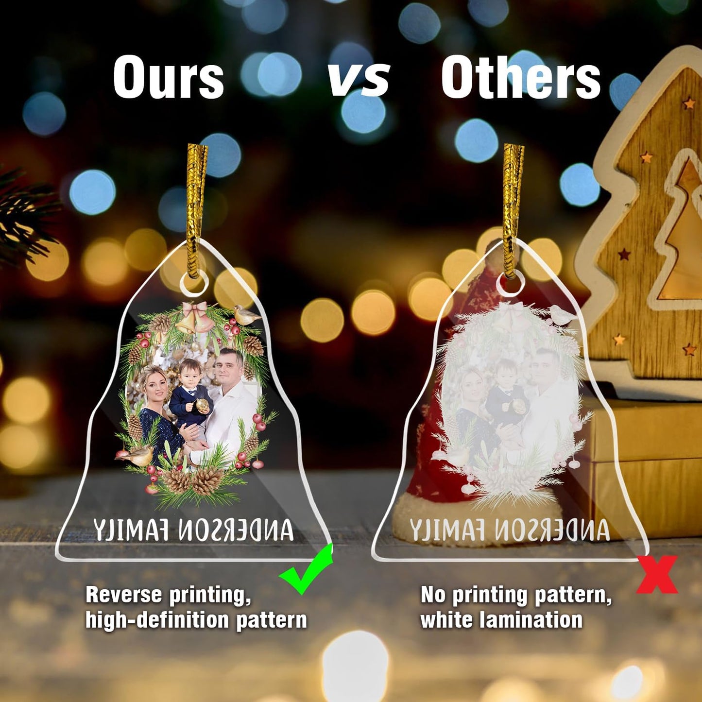 Personalized Photo Crystal Ornaments, Christmas Tree Hanging Decor, Custom Ornaments for Family, Decorative Hanging Glass Pendant, Design Family Picture, Gifts for Merry Christmas