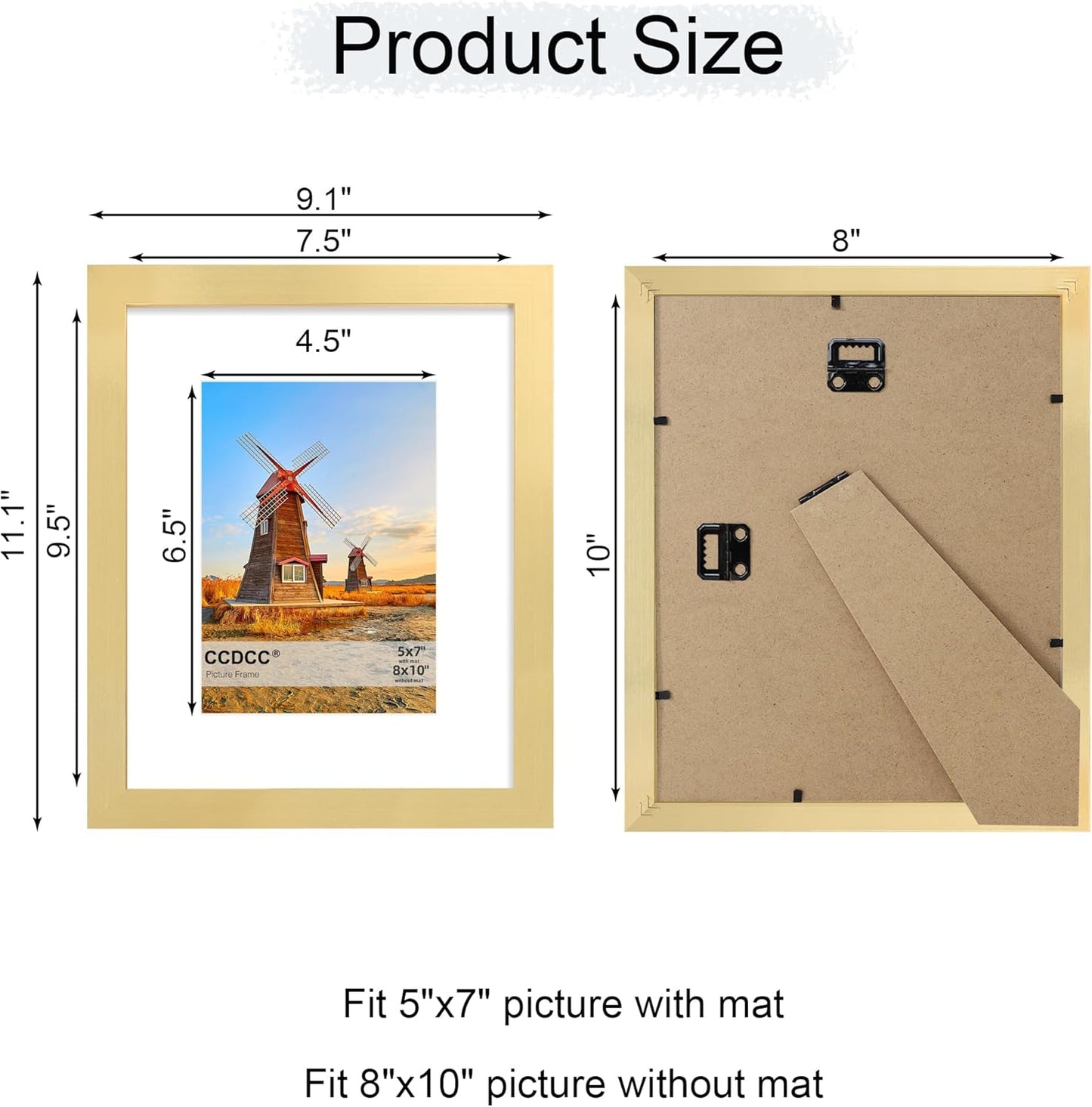 8x10 Picture Frame Set of 4, 8 x 10 Wood Photo Frames with Mat for 5x7, Wooden Frame with Real Glass Cover for Wall and Tabletop Display,Gold