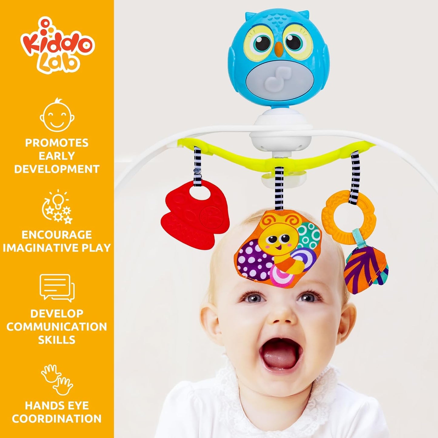 Baby Stroller Arch Toy with Relaxing Music & Lights - Adjustable Activity Arch & Play Accessories - Baby Bouncer Toy Bar, Carseat, Crib, Stroller Hanging Toys for Infants 0 Months Old & Up