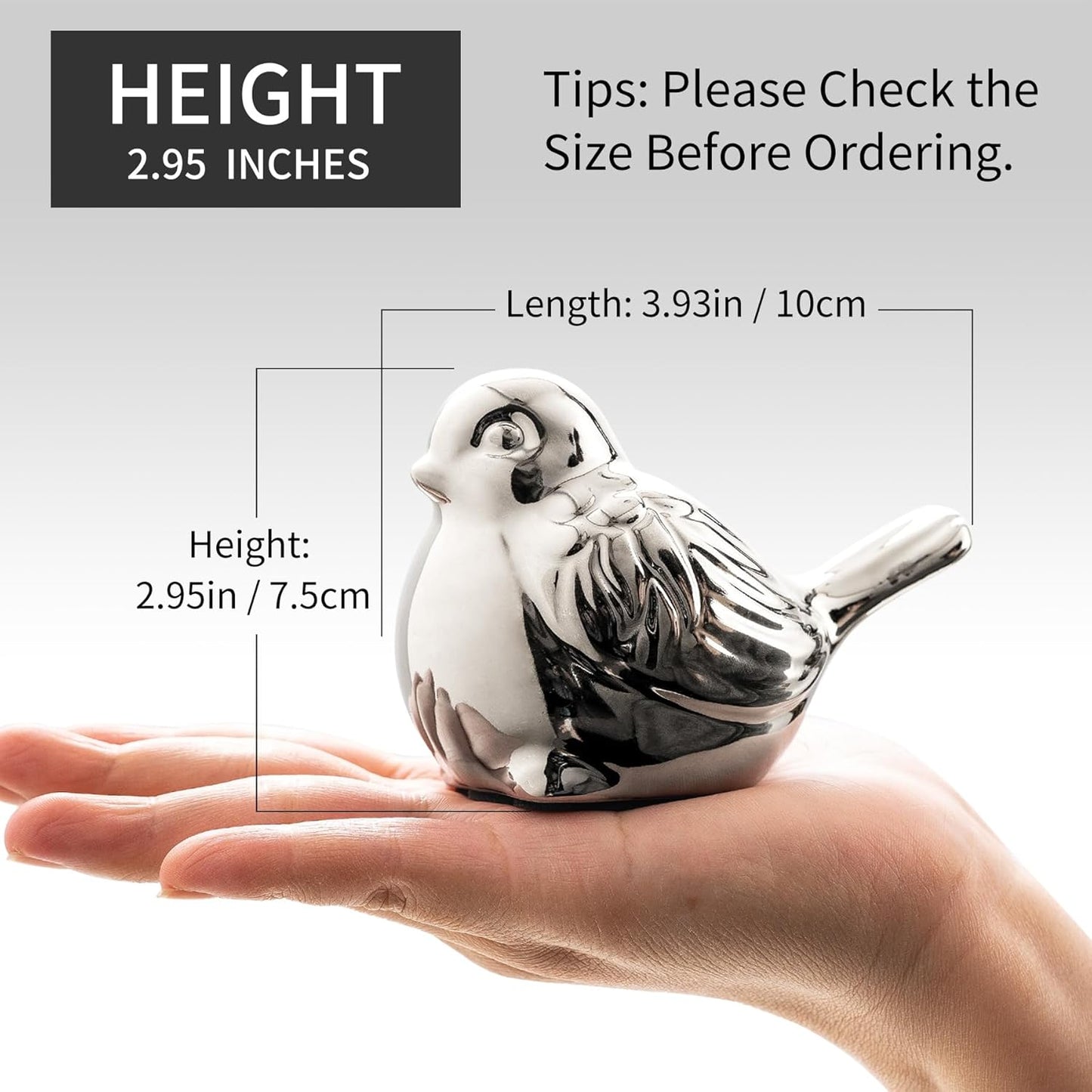 Set of 2 Small Birds Statues Silver Home Decor Modern Boho Style Figurine Decorative Ornaments for Living Room, Bedroom, Office Desktop, Cabinets, Shelf