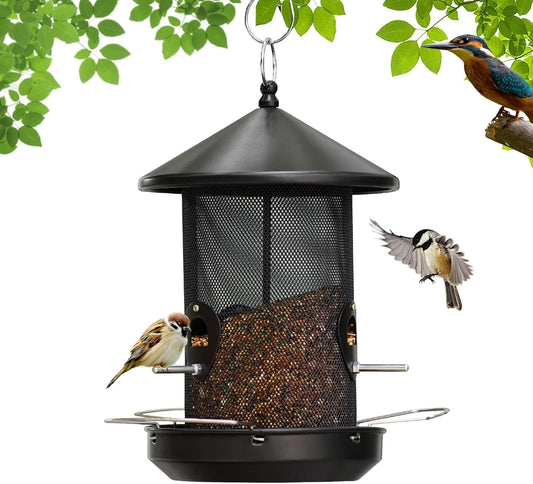 Large Bird Feeders for Outside: 12.6inch Metal for Outdoors Hanging with Black for Garden Yard Outside Decor Cardinal Finch -