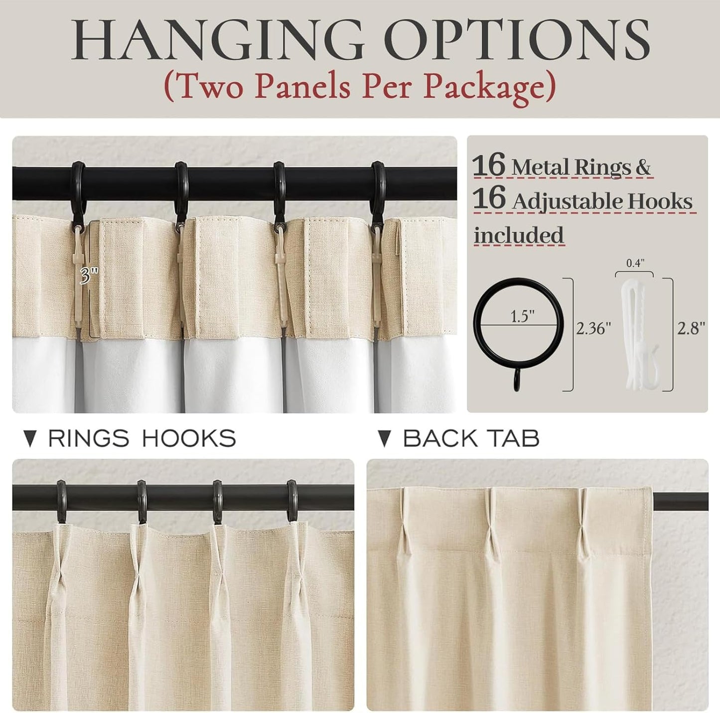 86 Inch Blackout Linen Curtains, Thermal Insulated Custom Drapes for Living Room Bedroom 2 Panels Set Back Tab&Pinch Pleated Window Curtains 86 Inches Long (40x86 Light Beige Linen)